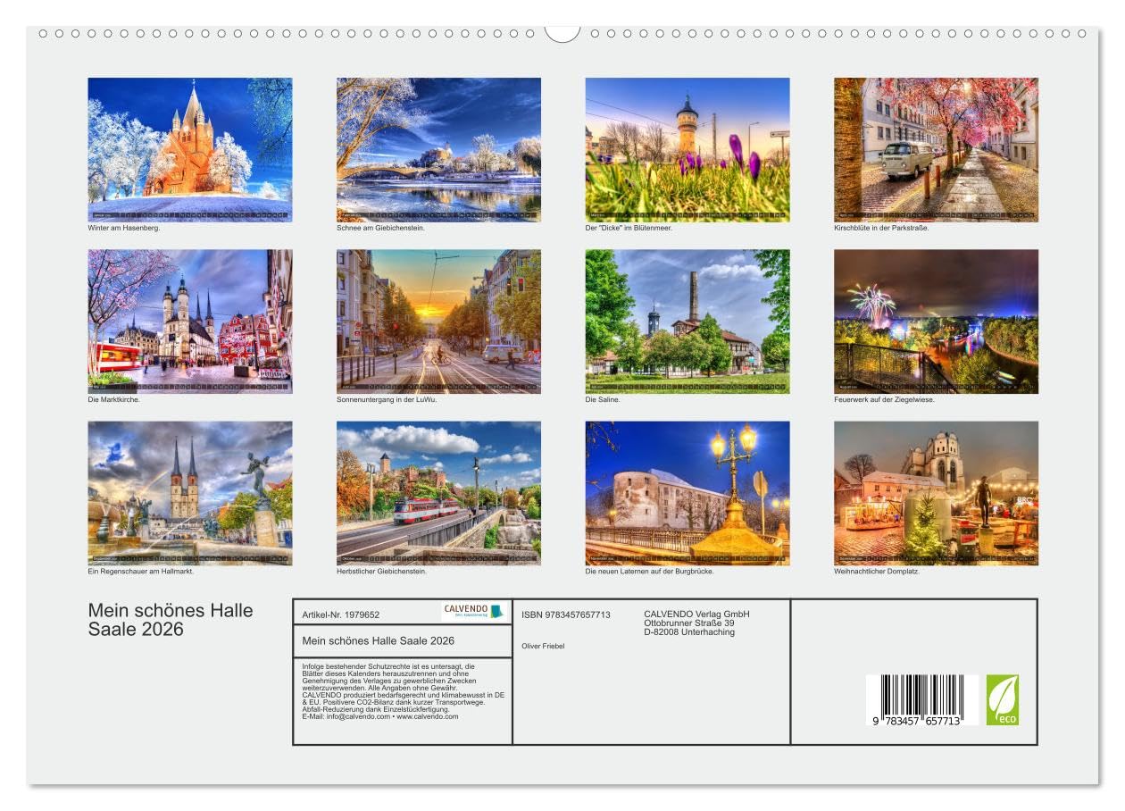 Mein schönes Halle Saale 2026 (hochwertiger Premium Wandkalender 2026 DIN A2 quer), Kunstdruck in Hochglanz