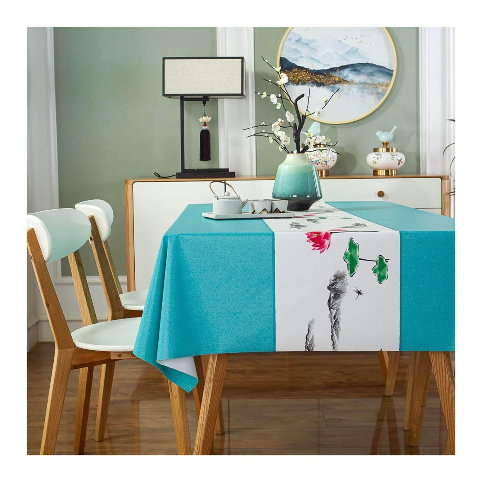 Nappe imperméable PVC 140x300 nappe table lavable bleu vert linge de table Daesar