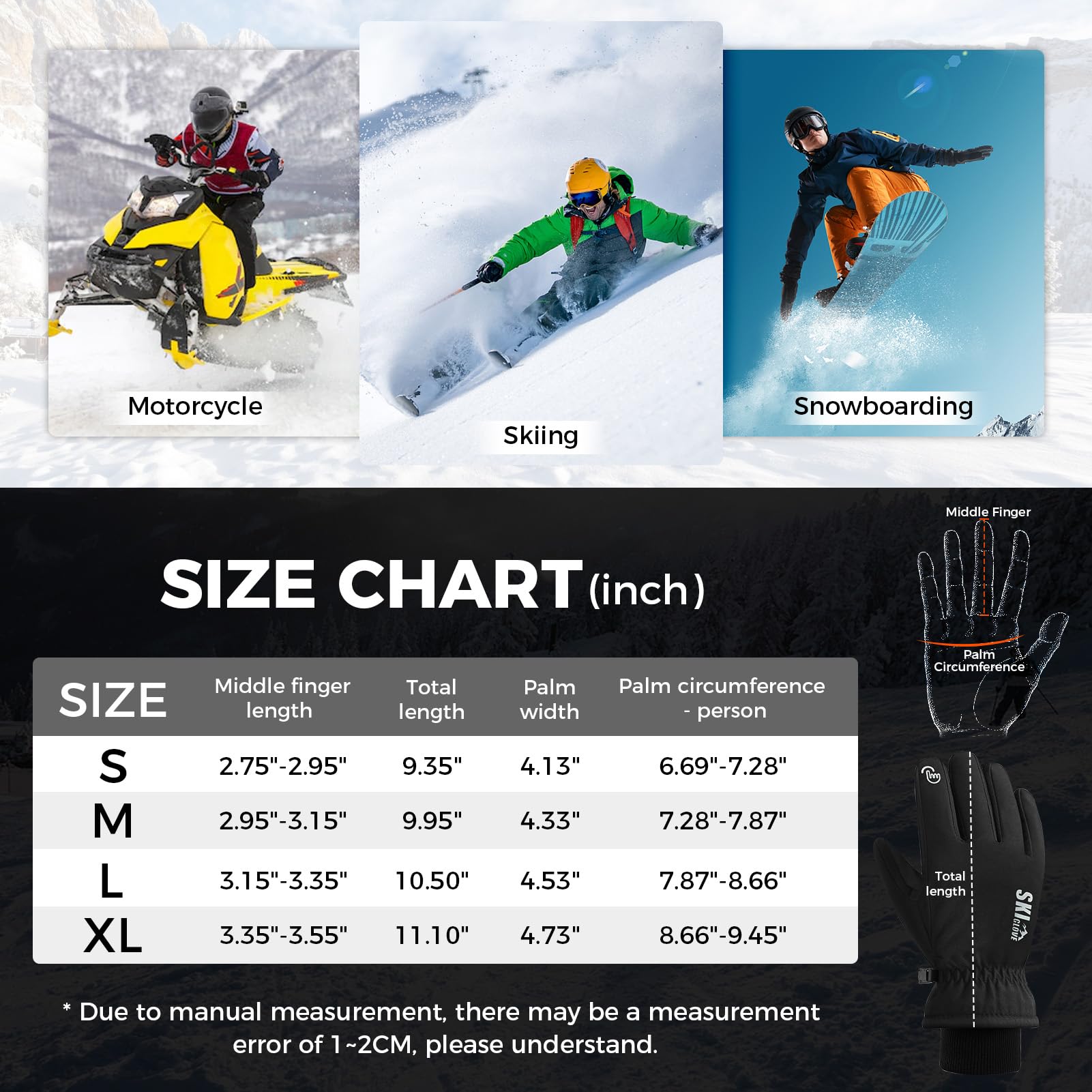 ZENUTA Guantes de invierno impermeables para hombre, guantes de esquí de nieve resistentes al viento, guantes térmicos cálidos transpirables para mujer, guantes de pantalla táctil de 5 dedos para