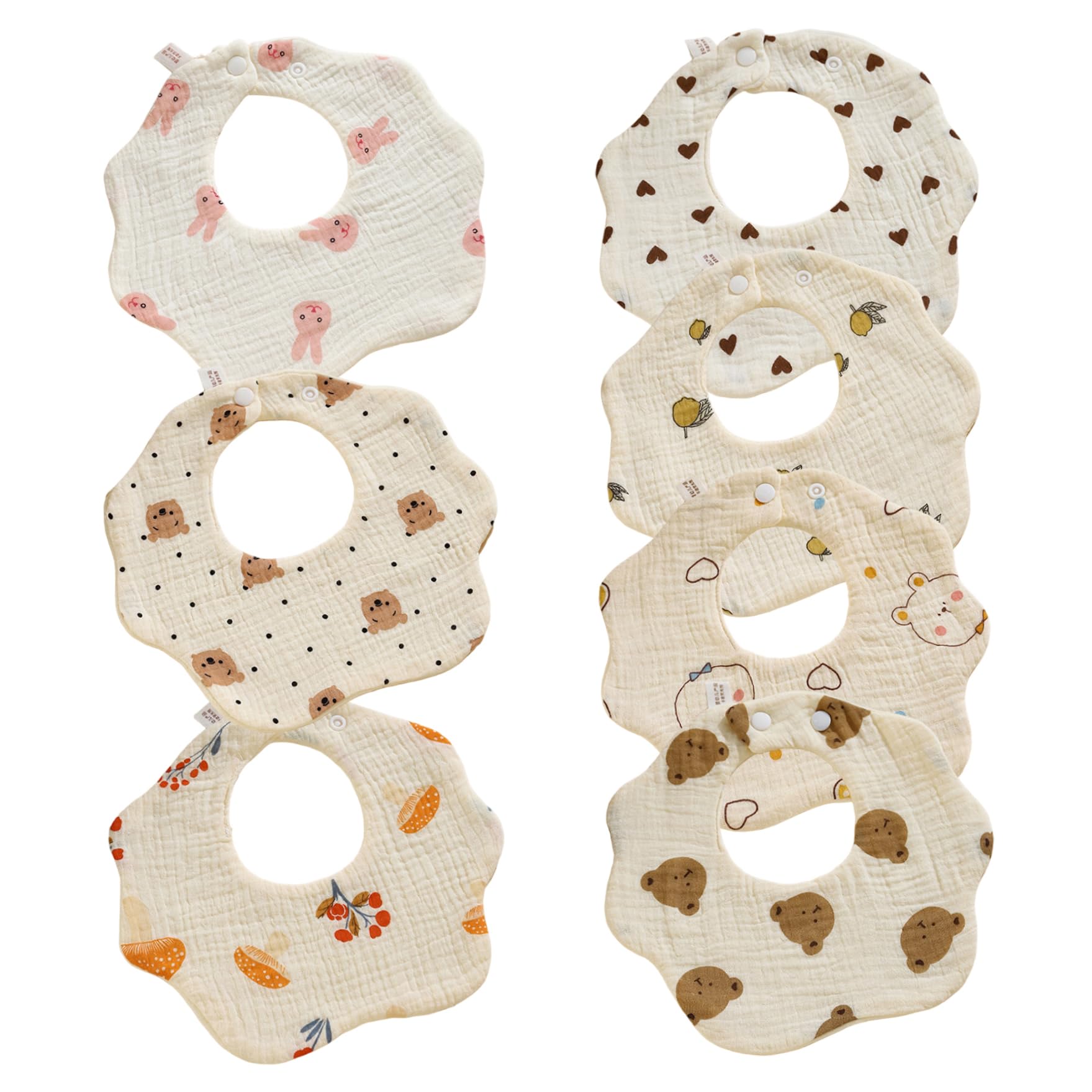 Baby Bibs Absorbants Rapide Dry Mignon 7pcs pour baver et dentition avec clichés réglables Unisexe
