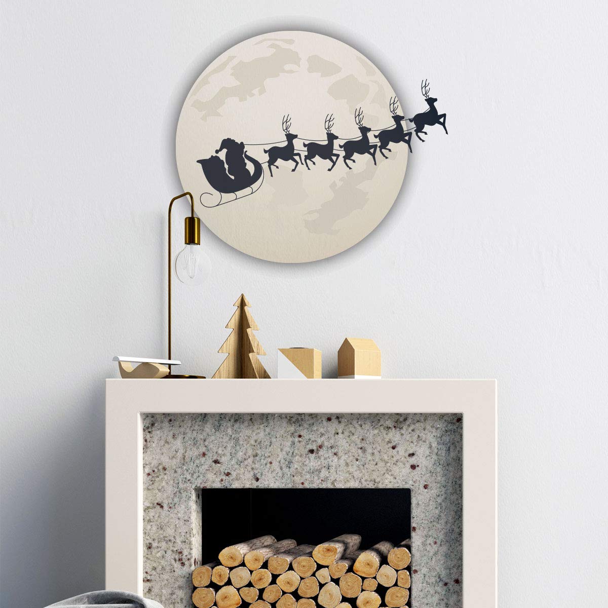 Ambiance - Adhesivo decorativo para Navidad, 50 x 55 cm, para decoración navideña, para dormitorio, salón, Papá Noel a la luz de la luna, 50 x 55 cm