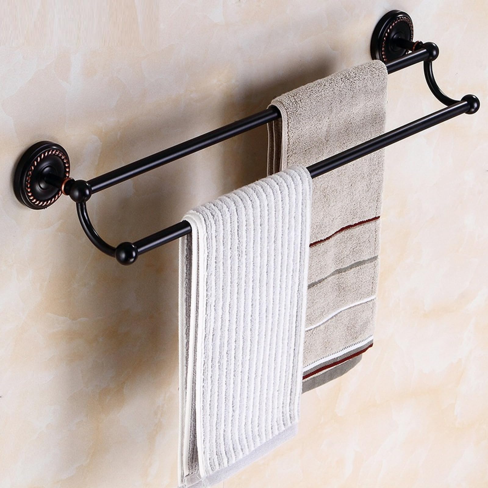Black Antique Brass Wire Mesh Bathroom And Bathroom Hangers, Double Rod
