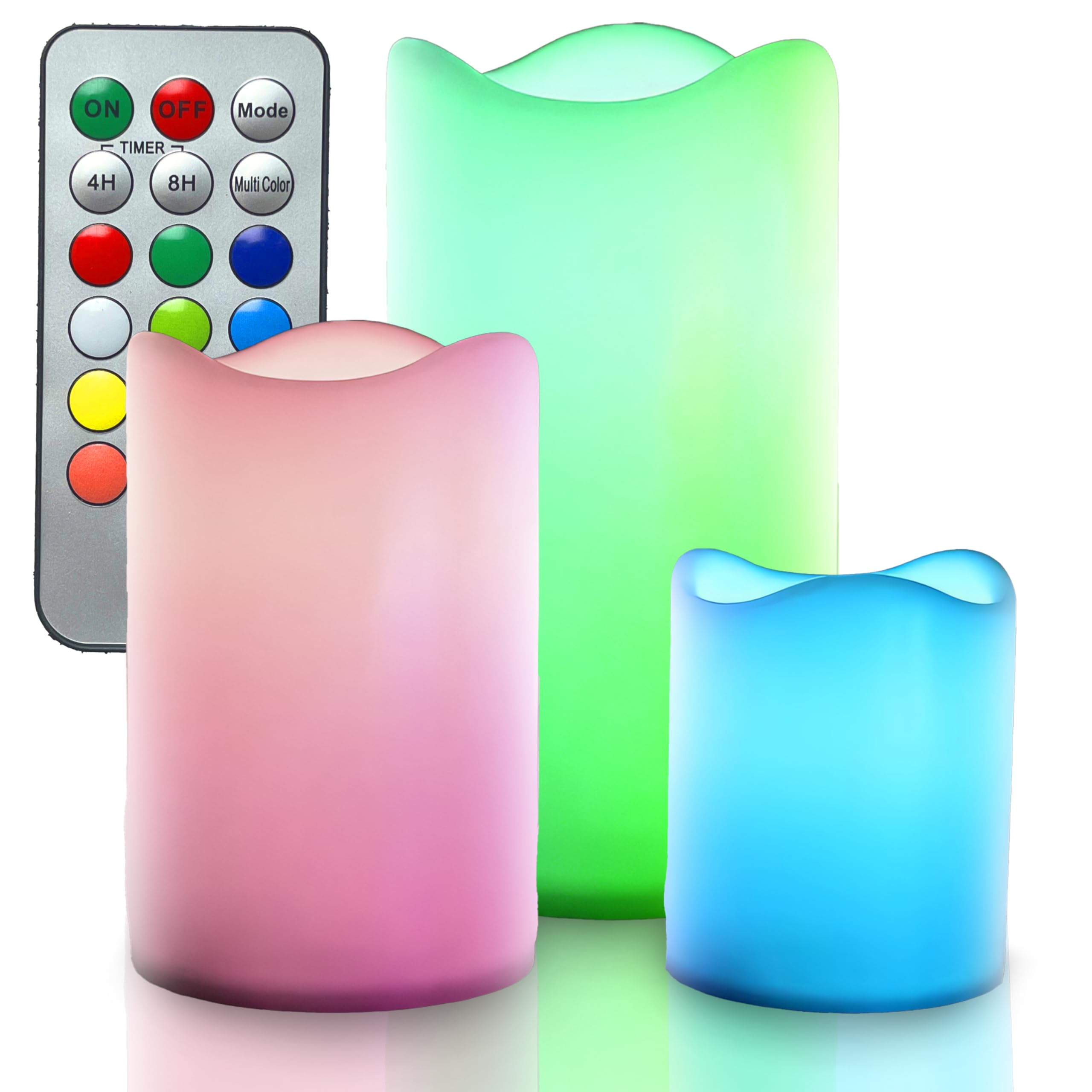 Retoo Velas LED RGB Con Mando a Distancia - Sin Llama, de Pilar, de Batería, de Varilla - Juego de 3 Que Cambian de Color - Decoración de Navidad
