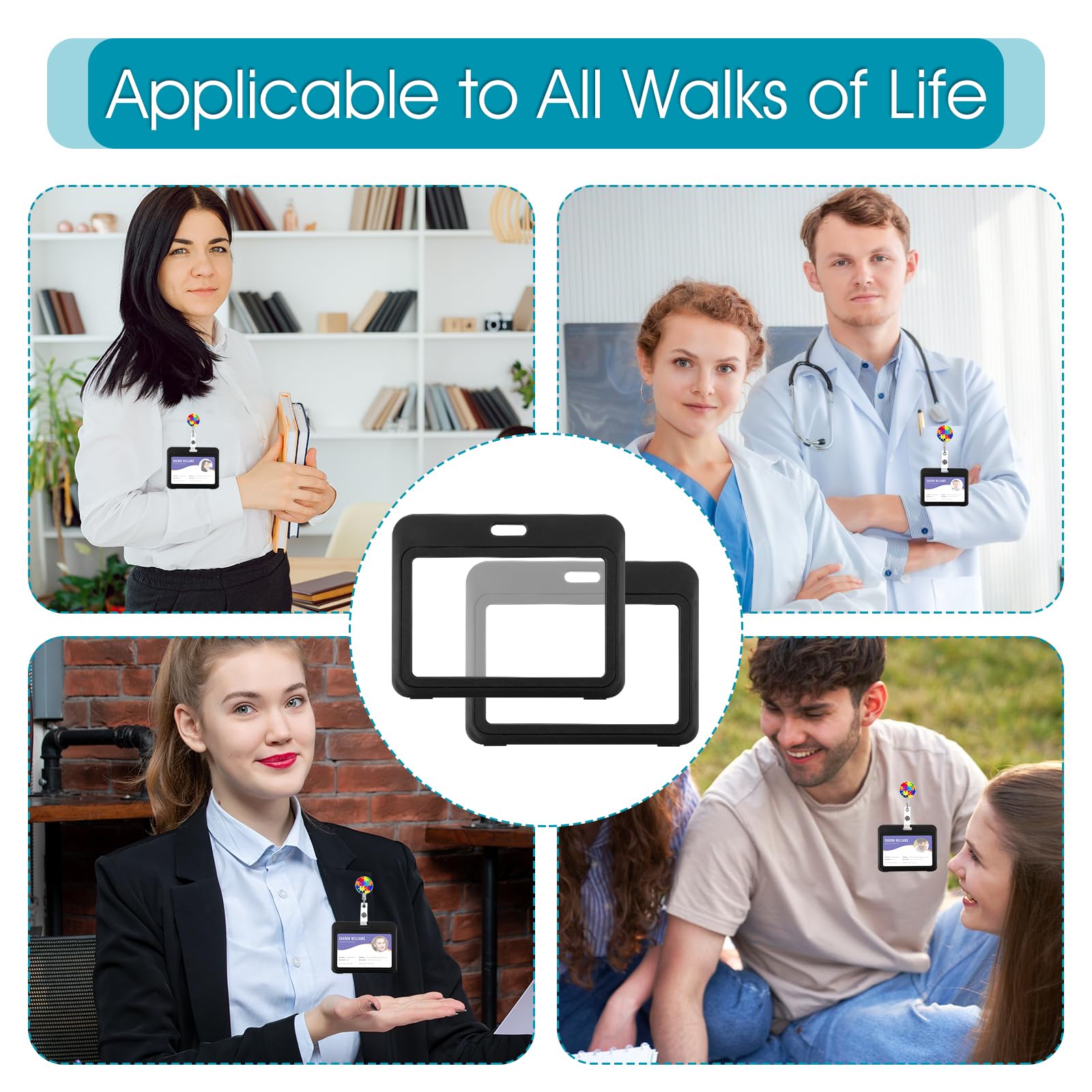 Porta Badge Per Carte D'Identità - 2 Pezzi, Finestra Trasparente, Con Cordino, 10.2x5.8 Cm - Foto 3