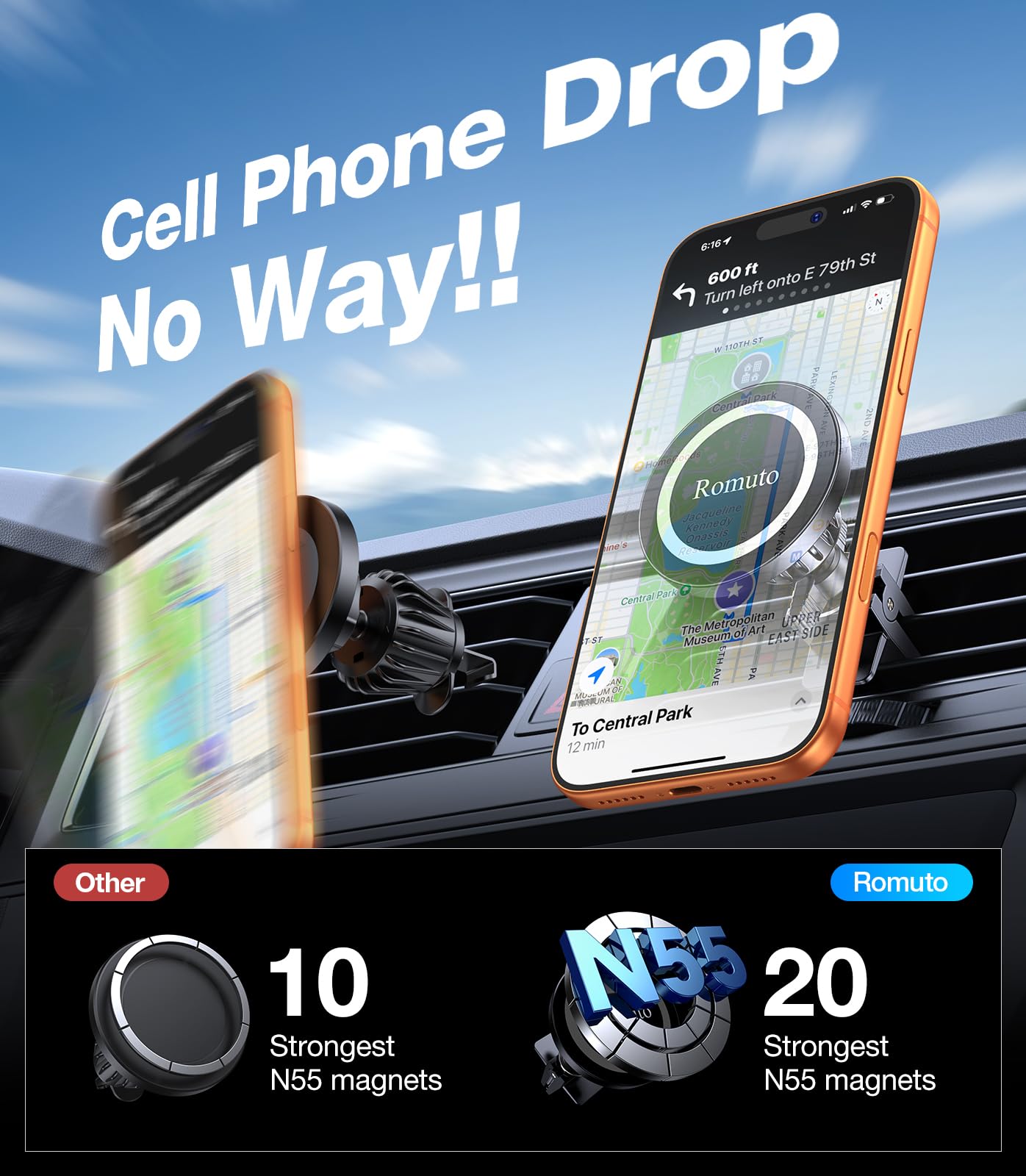 【 Paquete de 2】 Soporte magnético para teléfono para salpicadero de coche [imán fuerte] [4 placas de metal] Soporte magnético para iPhone para coche, rotación de 360°, soporte universal para
