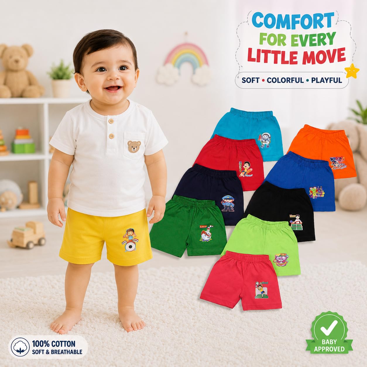 Sale Mart Baby Boys & Baby Girls Regular Cotton Shorts (Pack Of 5) (2-3 Years), Assorted