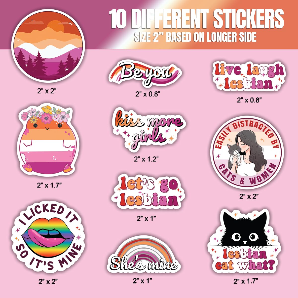 10 Piece Bi Flag Color Stickers 10-Piece Bisexual Pride Sticker Sheet ...