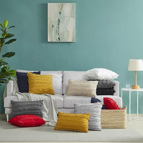 Miniatura 5 de Gigizaza - Juego de 2 fundas de almohada de algodón a rayas, para sofá, decoración del hogar, 18 x 18 pulgadas, color amarillo