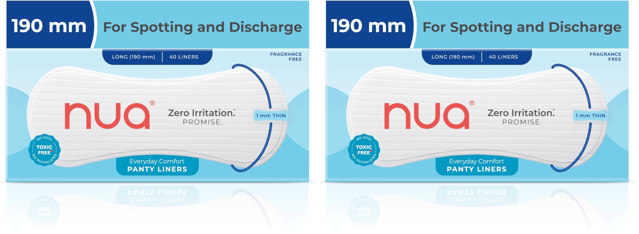 Nua Ultra-Soft Panty Liners For Women Daily Use - 40 Liners | 190mm Long | Rash-Free and Toxin-Free | Protection Against Leakage and Discharge | Keeps You Dry & Fresh All Day Long (Pack of 2)