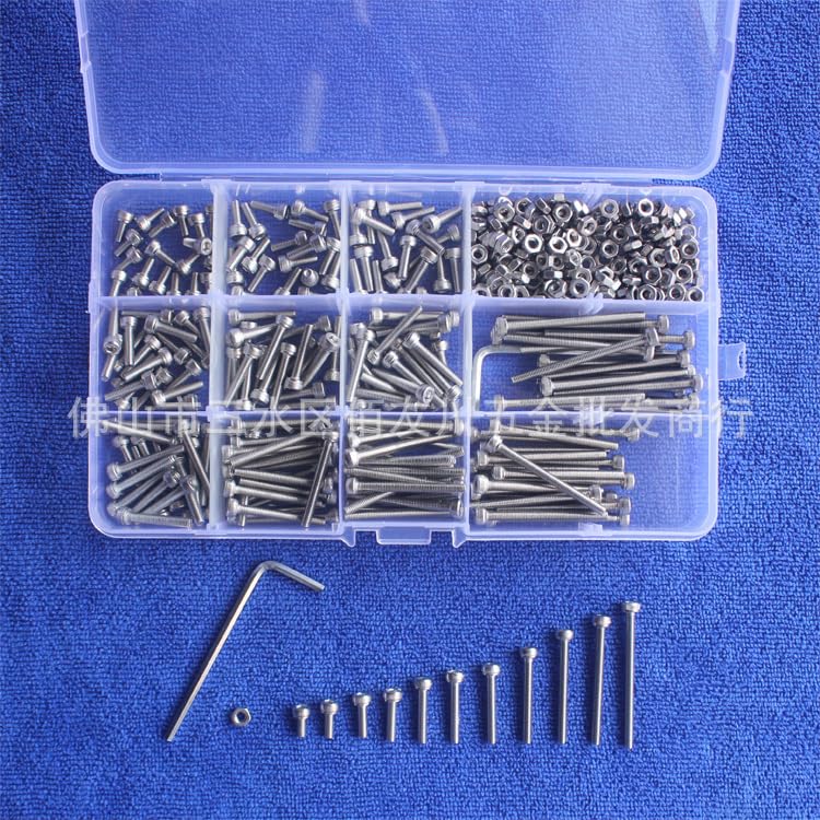 Generic 440pcs M3 304 Stainless Steel Hex Hexagon Socket Screw Nut Set Flat Head Thin Low Short Profile Head Cap Screw Bolt L6-40mm - (Size: 440pcs Set Stainless)