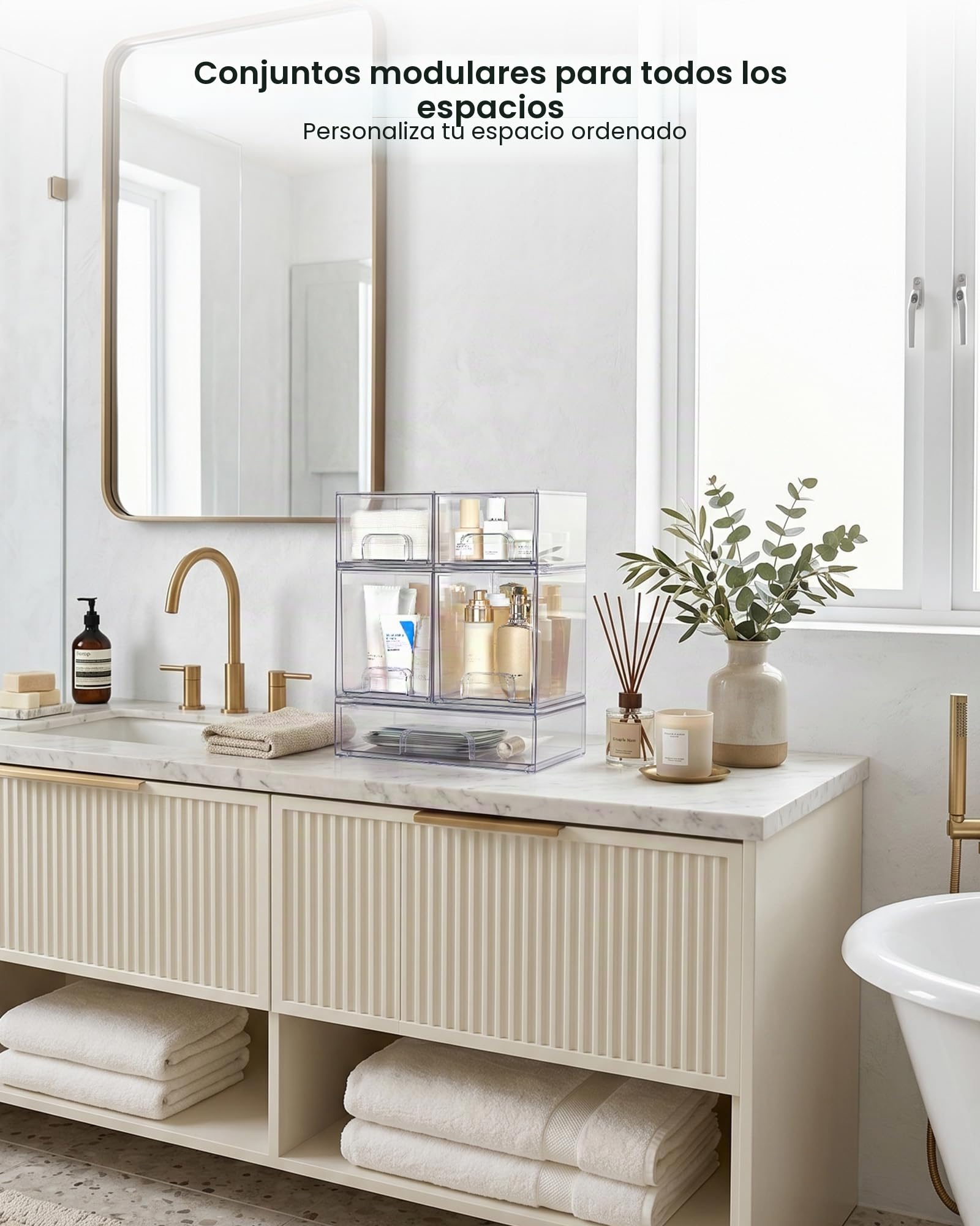 Vtopmart - Juego de 5 cajones de almacenamiento apilables, contenedores organizadores transparentes de plástico para biberones, almacenamiento de artículos de belleza, ideal para encimera de cocina