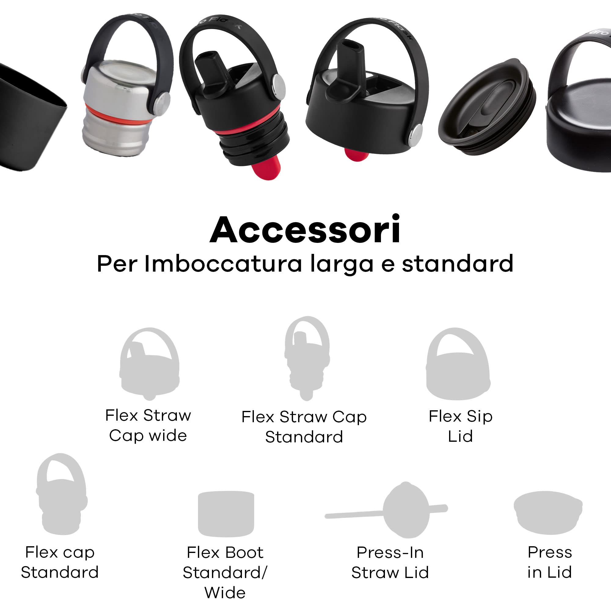 Hydro Flask - Coperchio con cannuccia Flex Straw Cap per wide mouth - Coperchio ermetico a nido d'ape con strap per un facile trasporto - Lavabile in lavastoviglie - Black
