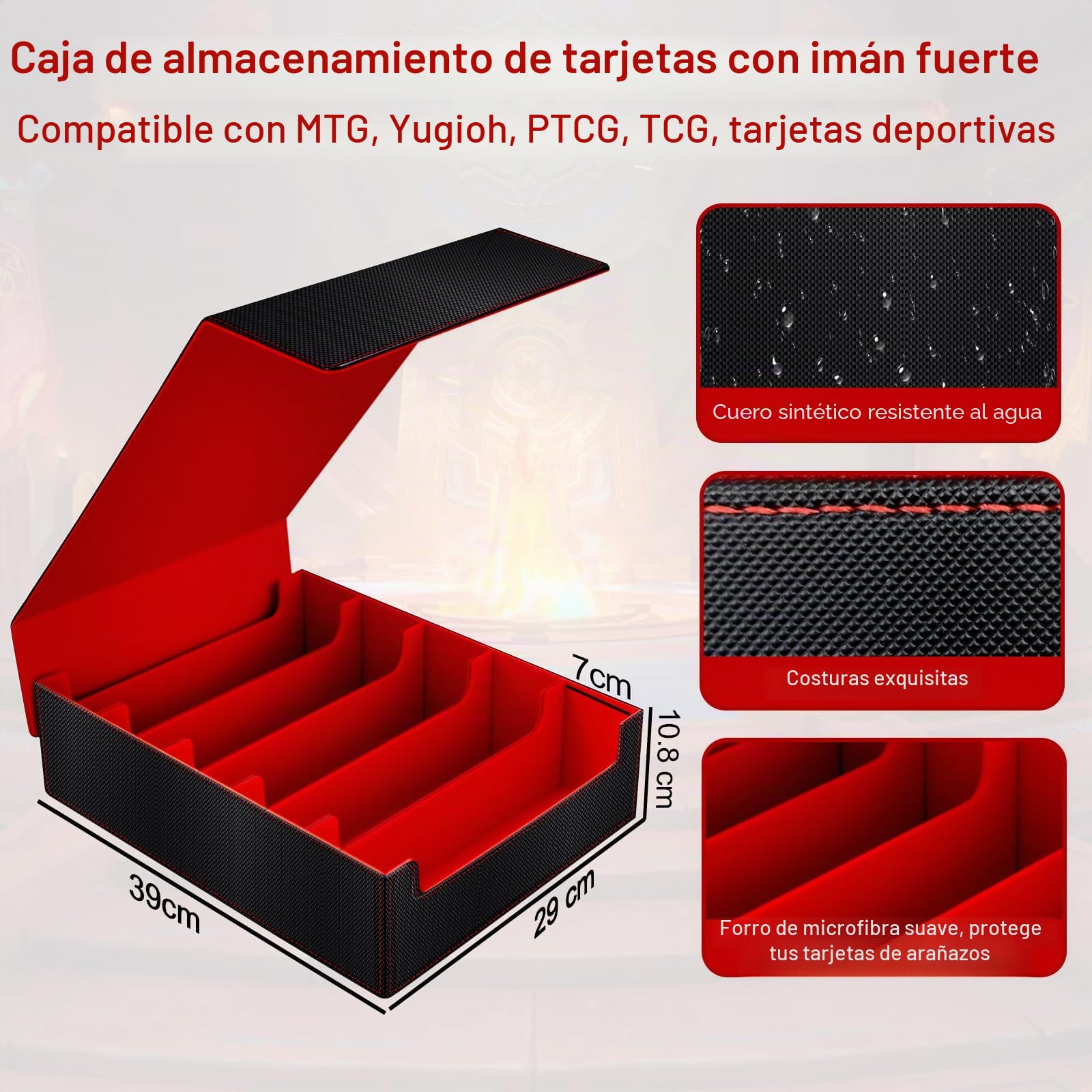 Caja Cartas Magic para TCG/Magic the Gathering (MTG)/ YuGiOh/Commander Card Deck Box para más de 3800+ Cartas, Magnetic Flip PU Cuero Deckbox Caja Cartas con 24 Divisores y 5 Soportes