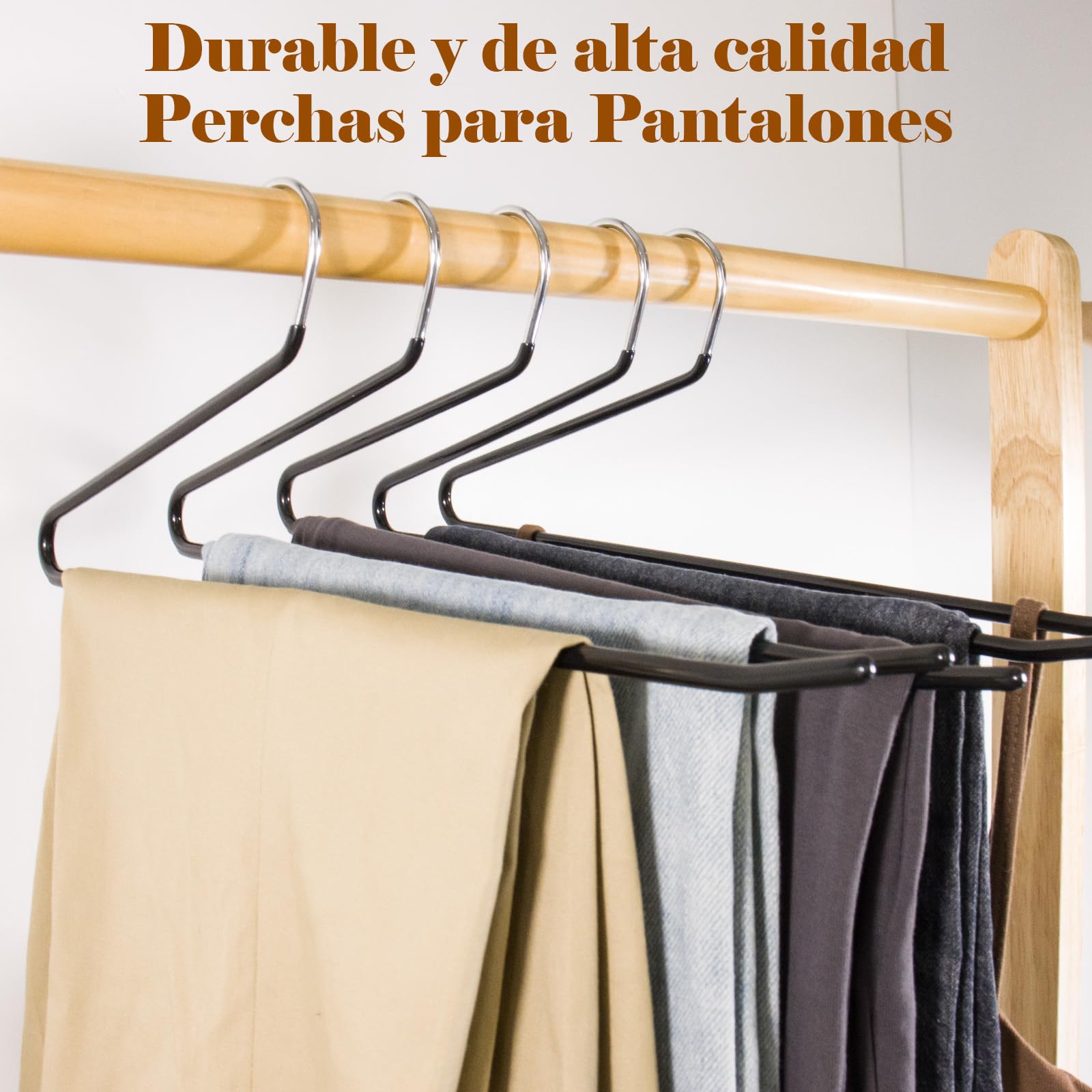 Perchas para pantalones, paquete de 30 perchas de ropa que ahorran espacio, perchas antideslizantes de extremo abierto, diseño de perchas de metal negro para jeans, pantalones de vestir