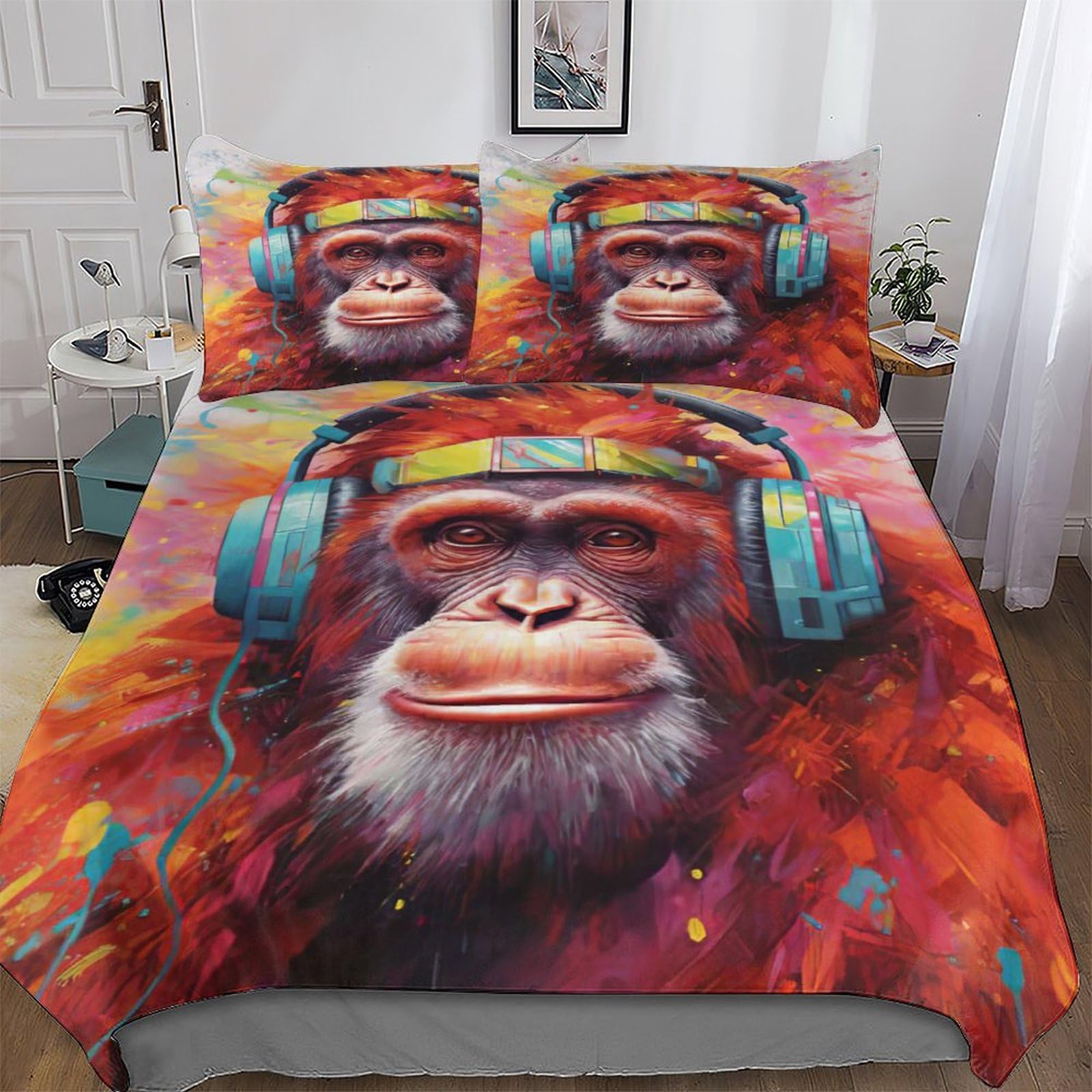 Gorilla 3D Printed Fleece Quilt Cover Cosy Super Soft Duvet Cover Brushed Microfiber Comforter Cover Bedding 3 Pcs Set with Pillow Case for Kids, Youth And Adult King (220x240cm)