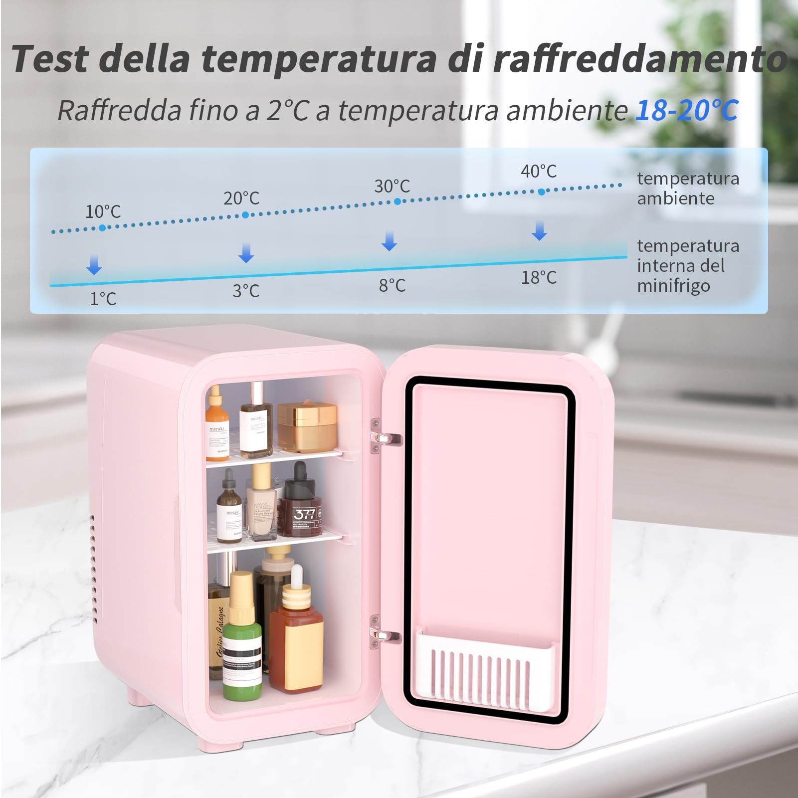 YASHE Mini frigorifero da 6 litri/8 lattine 220-240 V AC/DC, refrigeratore termoelettrico portatile, frigoriferi, camera da letto, cura della pelle, bevande, ufficio, dormitorio e auto, rosa