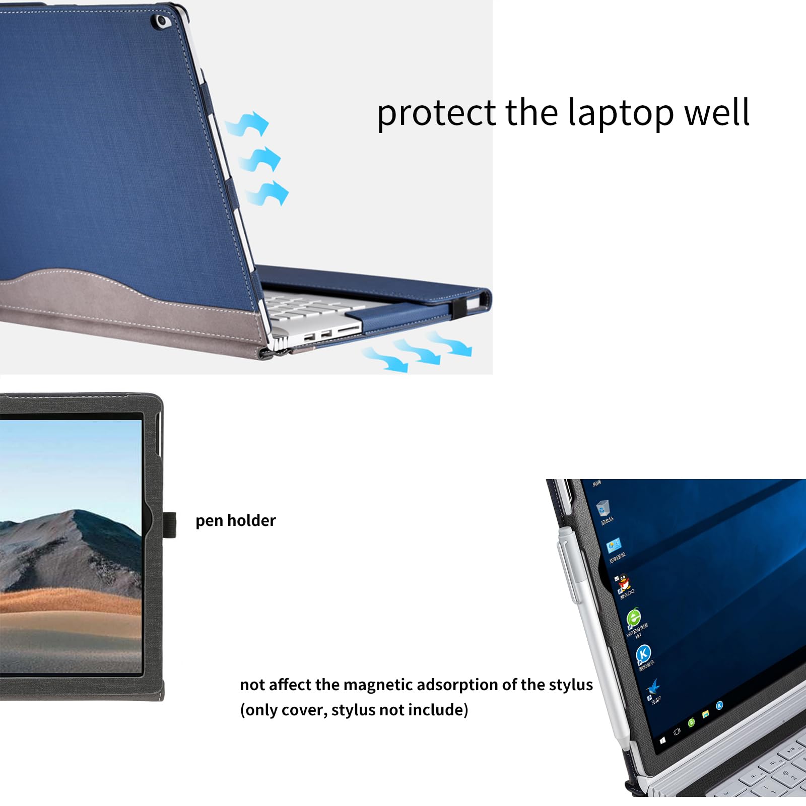 Odpinane etui na laptopa do Microsoft Surface Book 3 2 15 cali [inne modele] pokrowiec na tablet PC pokrowiec na notebooka torba na komputer z uchwytem na rysik