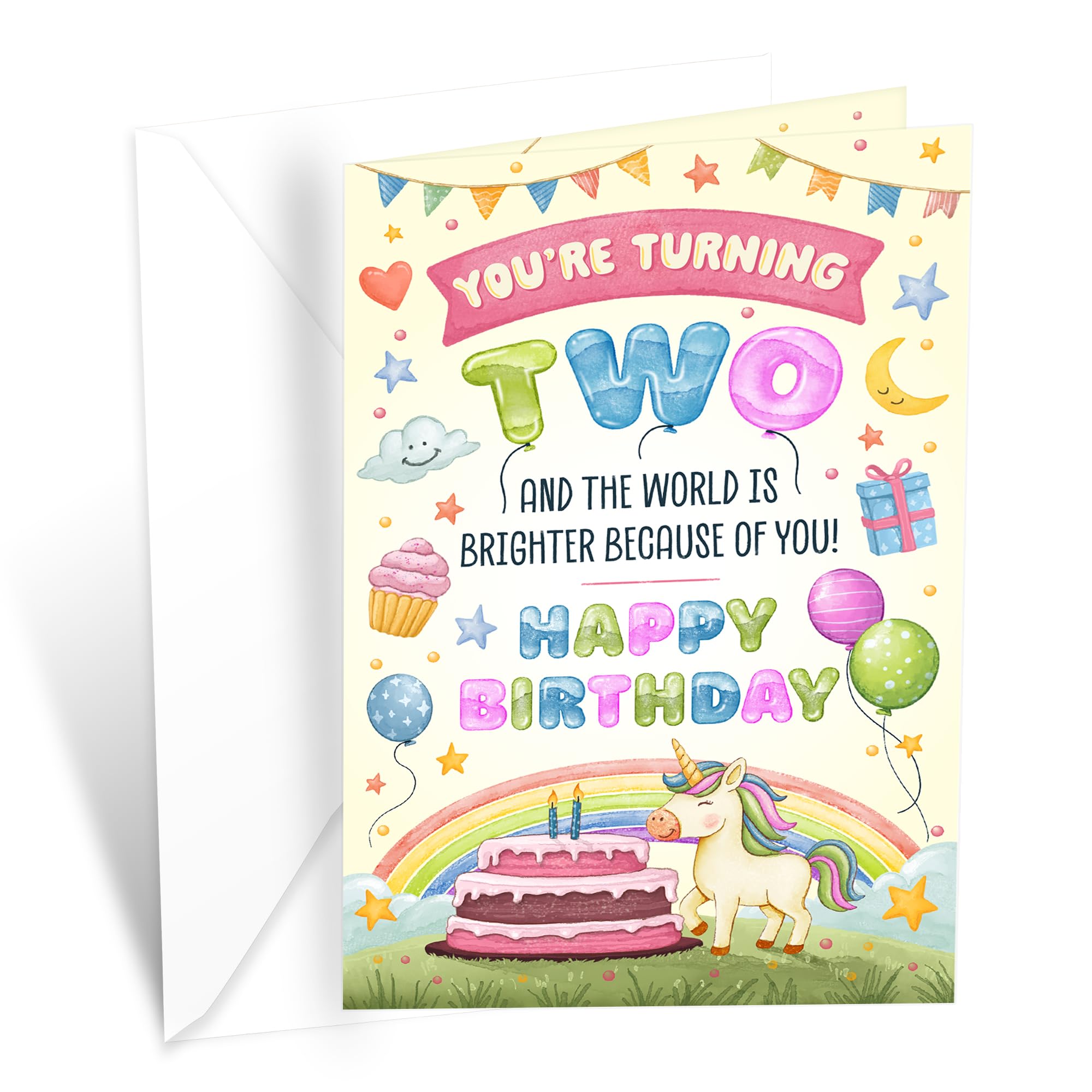 Prime Greetings 2nd Birthday Card, Made in America, Thick Card Stock with Premium Envelope Packaged in a Reusable Presentation Mailer, Eco-Friendly,