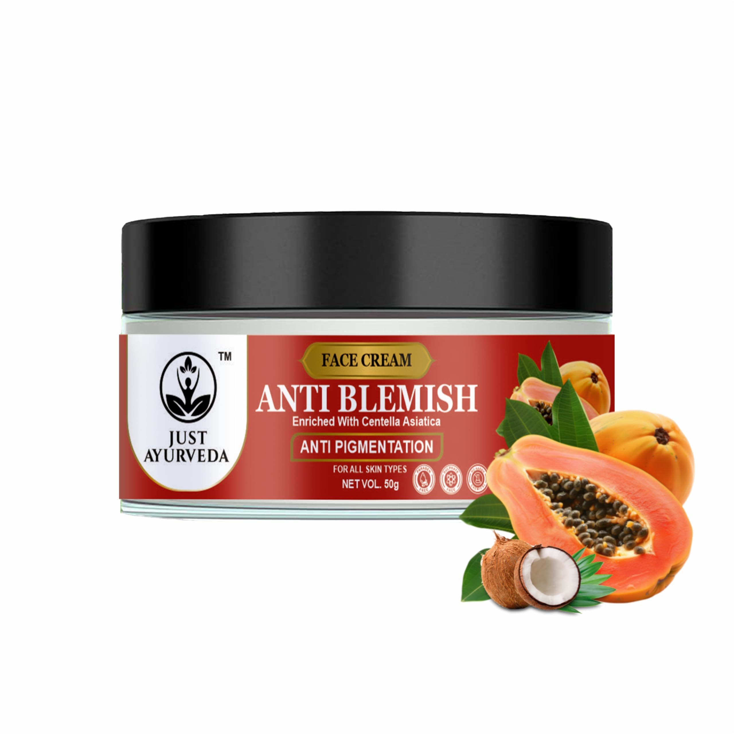 Just Ayurveda Anti Blemish Face Cream with Centella Asiatica, Anti Pigmentation, For All Skin Types, 50g (Pack 1, Pigmentation)