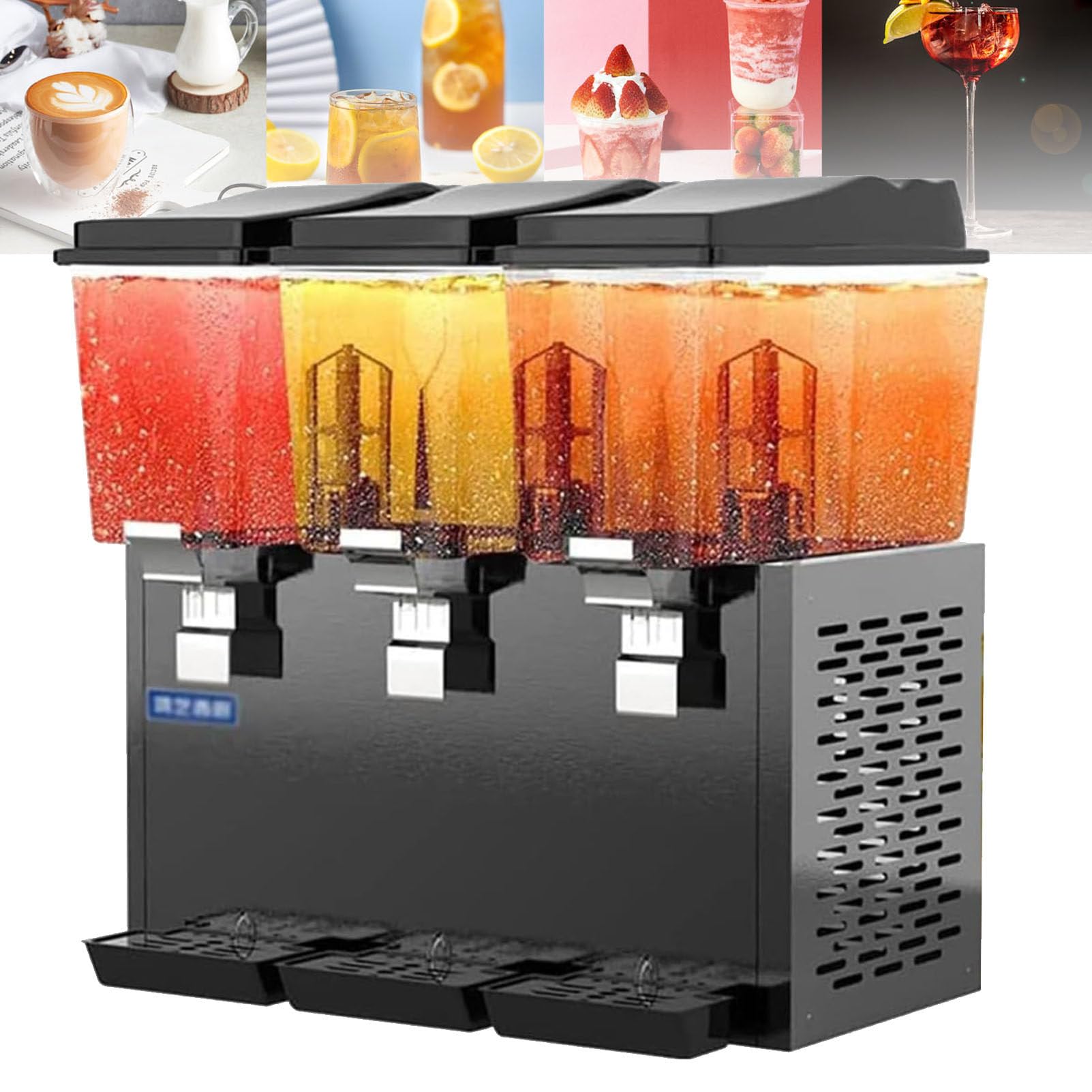 IUYytEW Commercial Beverage Dispenser, 3 Tank Stainless Steel Drink Beverage Machine With Thermostat Control,48L, Fruit Beverage Ice Tea Juice Dispenser