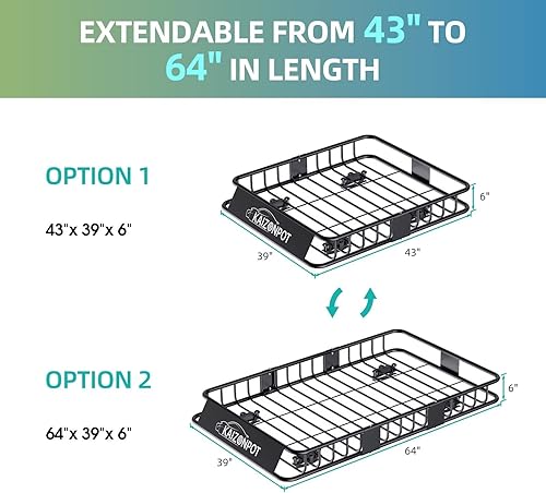 Miniatura 2 de KAIZONPOT Cesta de techo de 64 x 39 x 6 pulgadas, cesta de carga resistente con tapa de 250 libras, estante de carga universal para techo,