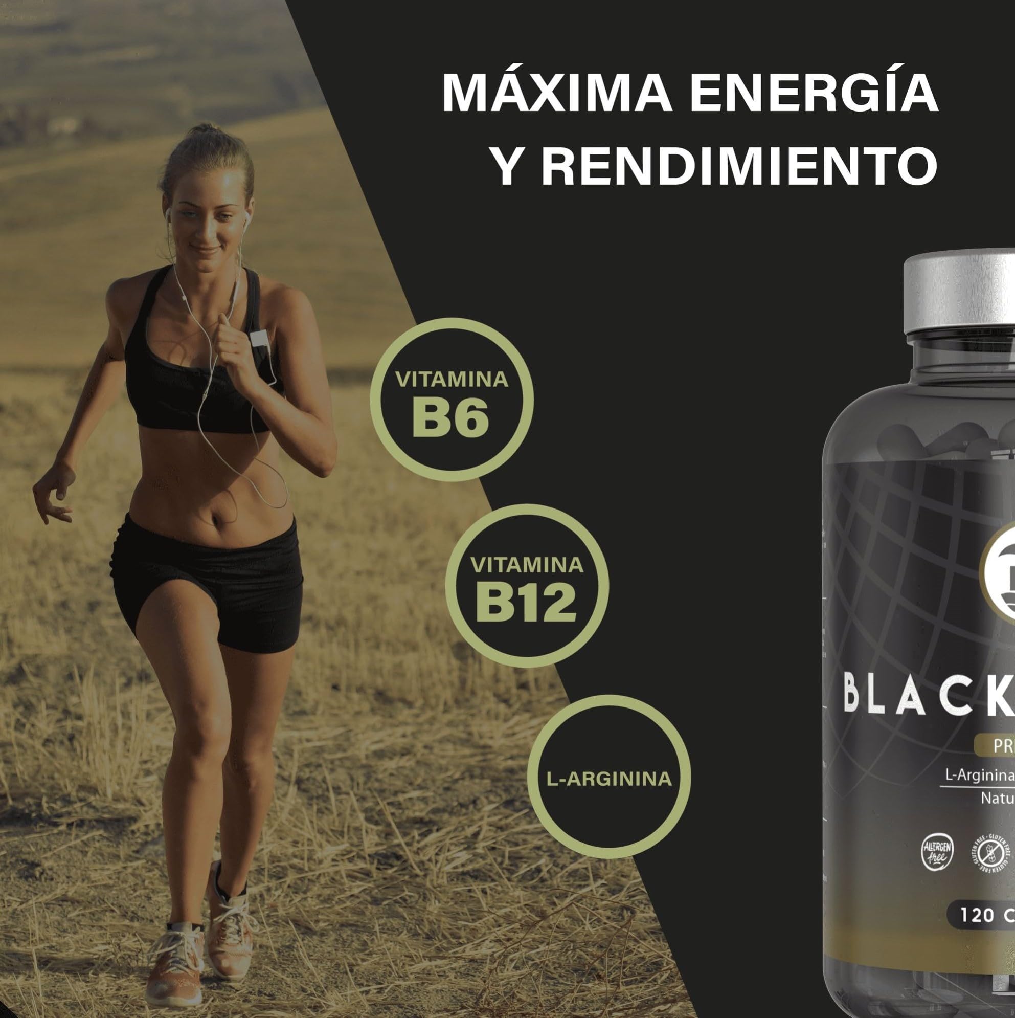 Maca Negra Andina Peruana con L arginina 24000 mg Altamente Concentrada 20:1 para máxima energía y rendimiento, Vitaminas B6 y B12 contra cansancio y fatiga Maka para hombres y mujeres (120x3 botes)