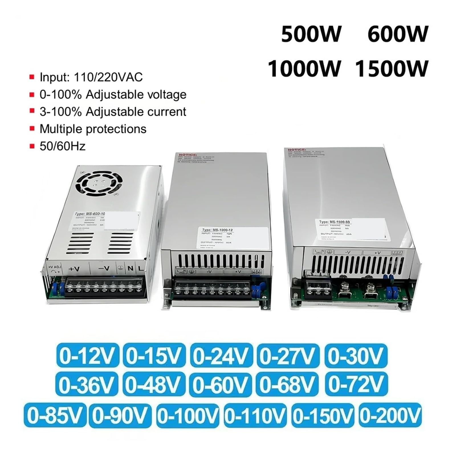 Fuente de alimentación conmutada ajustable 500/600/1000/1500W