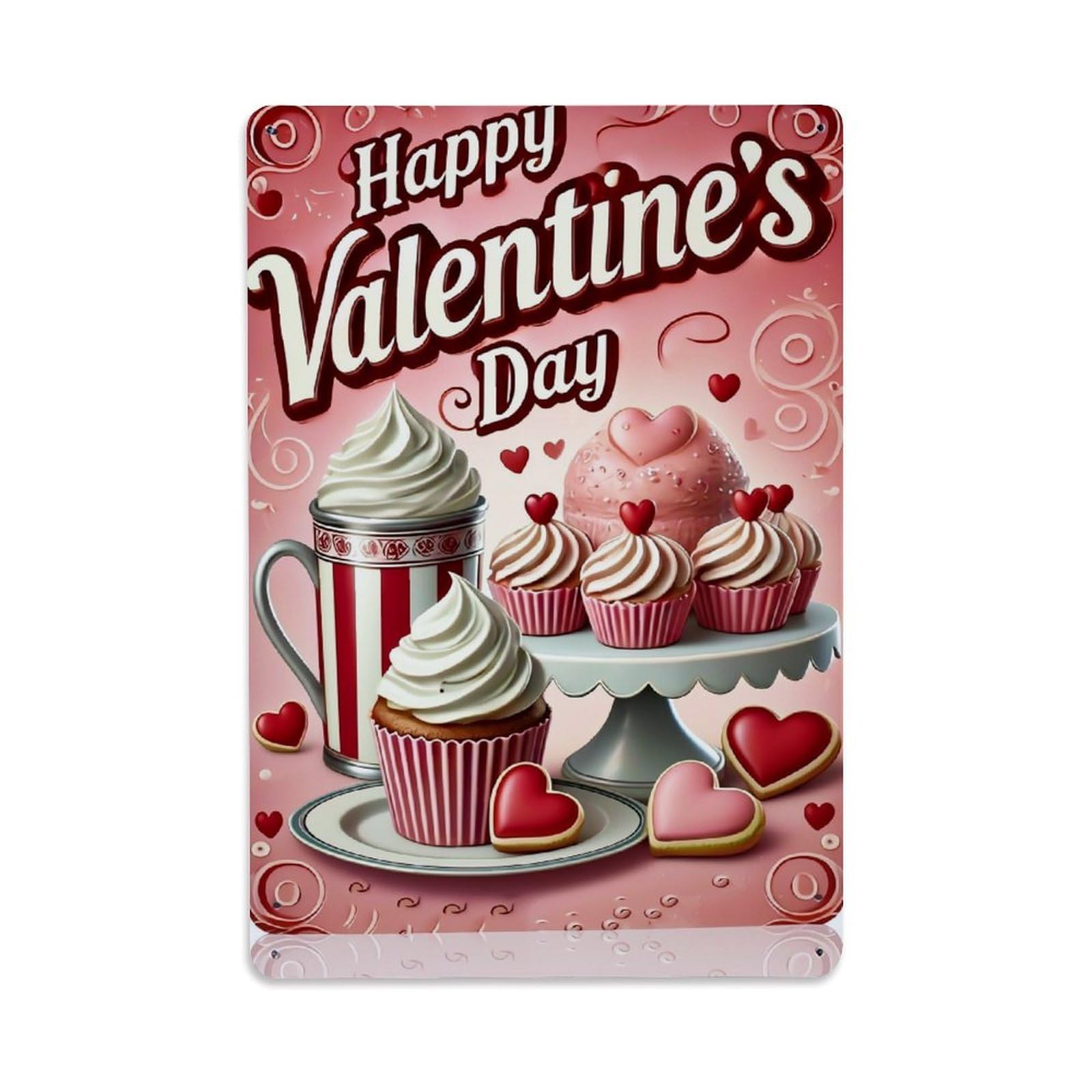 Jdfenggu Vintage Happy Valentine's Day Cupcakes Hearts Retro Metal Tin Sign, Decor Art Poster For Bar, Home, Man Cave, Kitchen, Laundry Room Gift 8X12inch