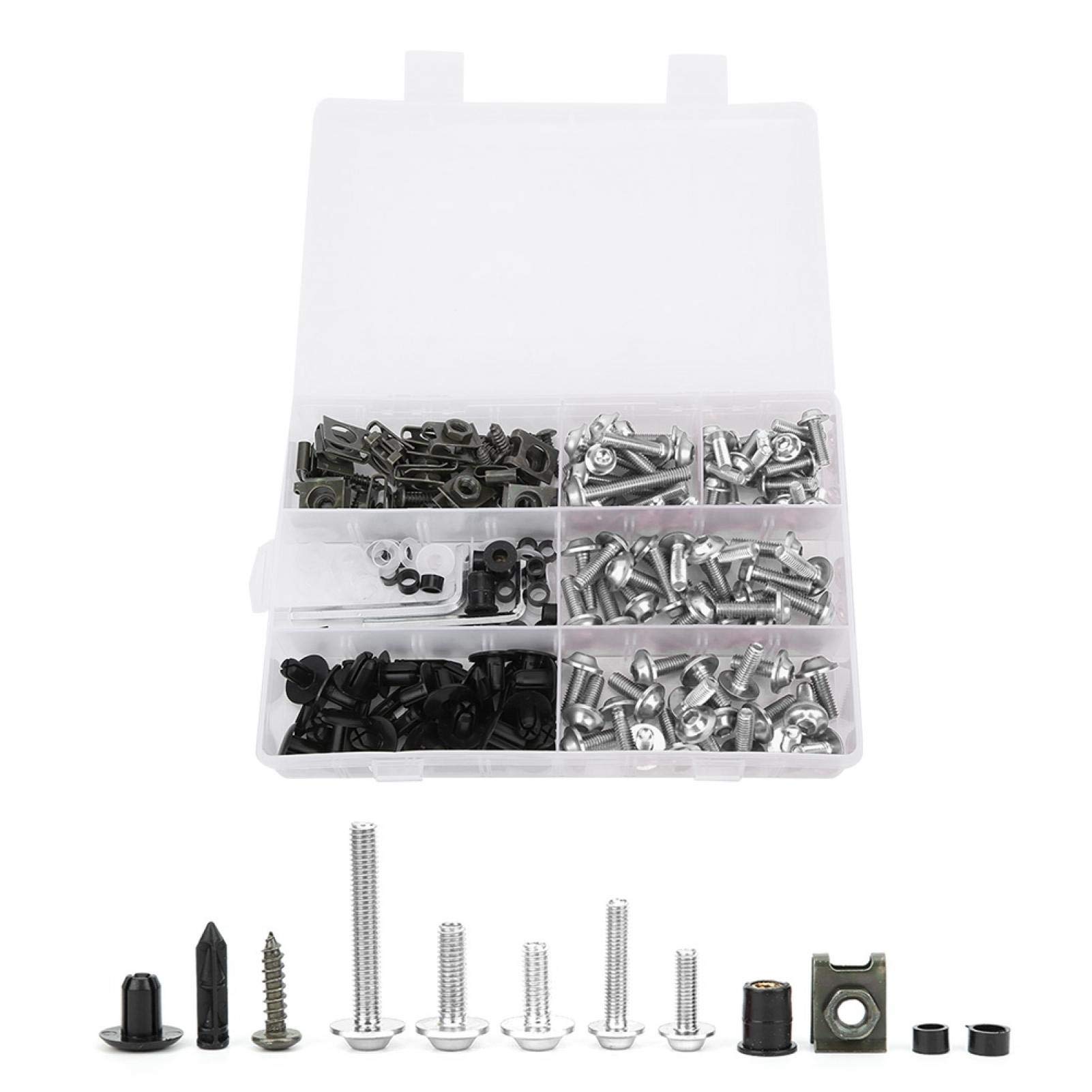 198 pcs M5 M6 fairing bolt kit with clips and nuts (silver)