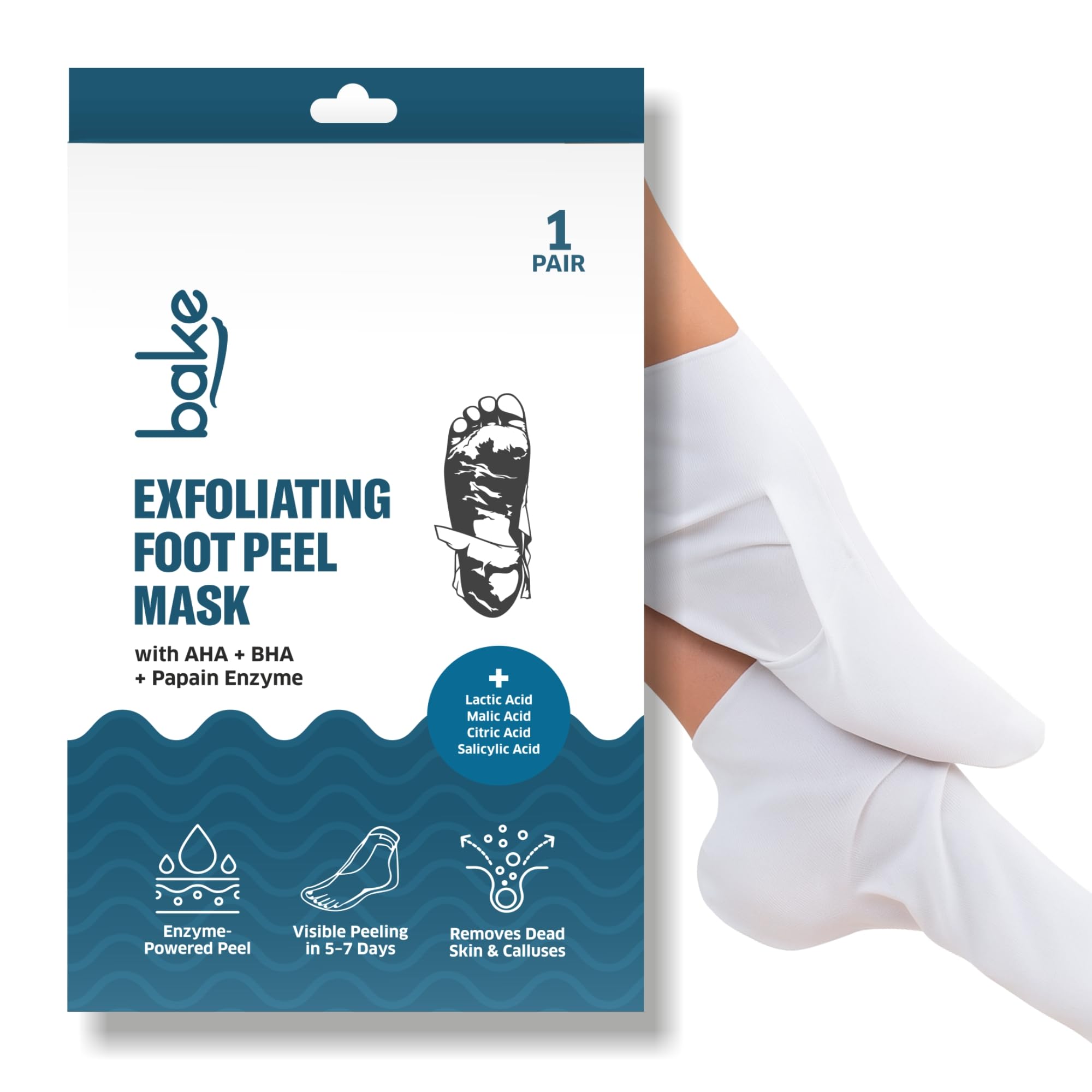 BAKE AHA + BHA Peeling & Exfoliating Foot Mask For Baby Soft Feet with Lactic Acid & 1% Salicylic Acid | Reduces Dry Skin & Hard Calluses | Hydrates Skin, Fades Marks & Removes Hard Skin | For Men & Women-image-0