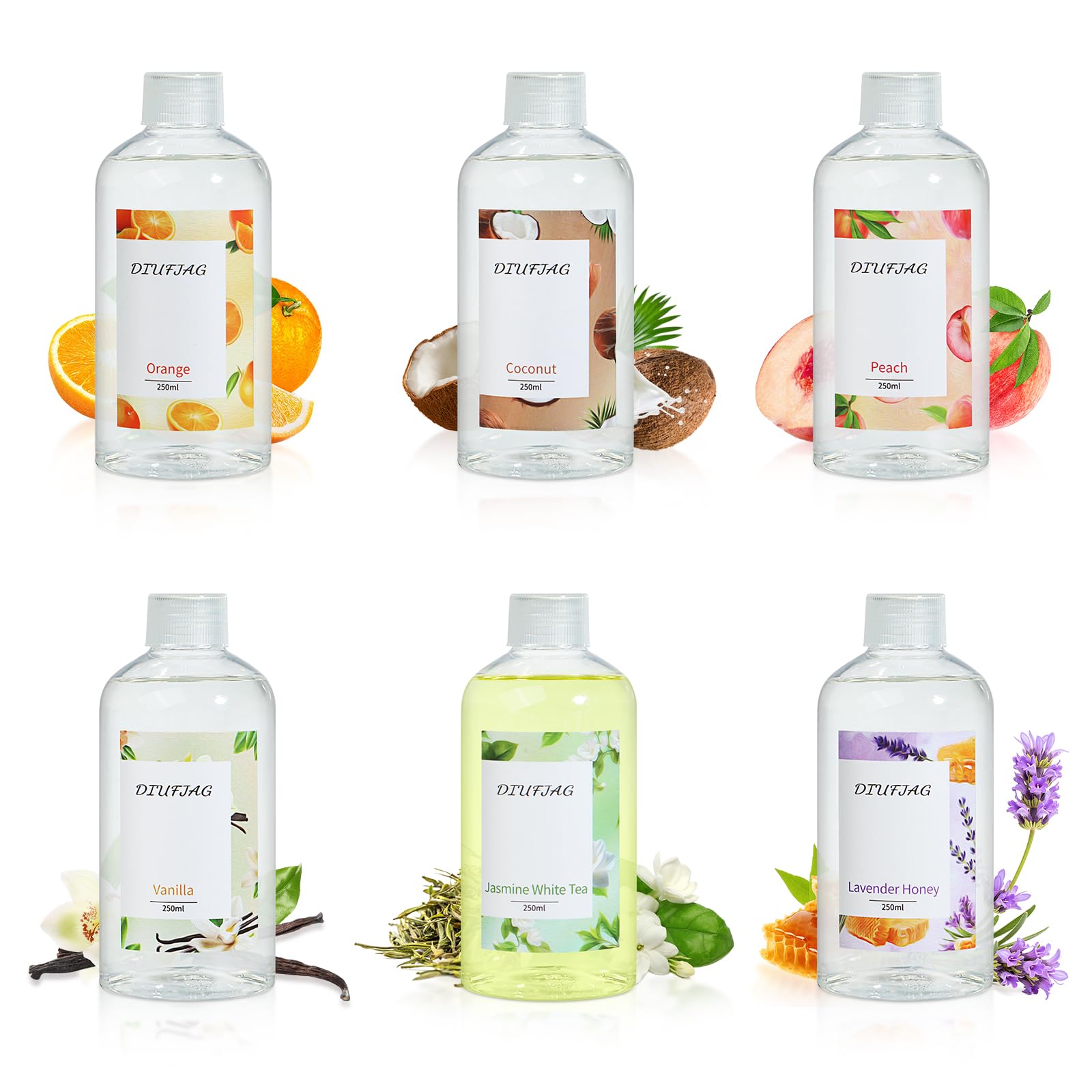 DIUFJAG 250ml - Arancia,Diffusore di Profumo per Ambienti,con 6 Bastoncini, Orange Diffusore per Camera da Letto, Ufficio, Bagno