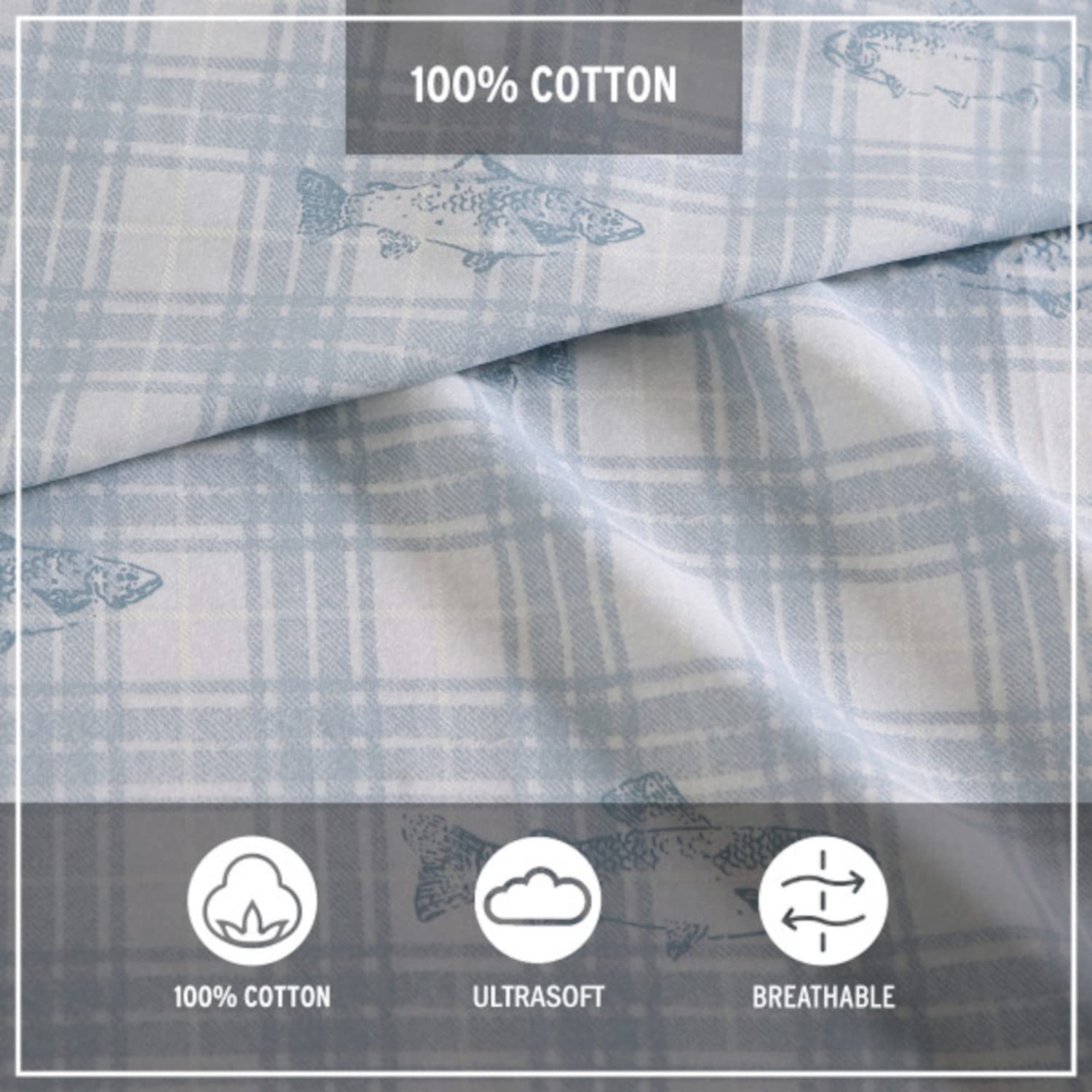 Eddie Bauer - Sábanas Queen, Juego de Ropa de Cama de percal de algodón, decoración del hogar nítida y Fresca (Methow Plaid Blue, Queen)