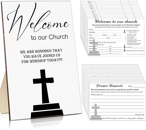 Miniatura 8 de Kosiz 101 tarjetas de visita para la iglesia 1 letrero de madera de bienvenida a nuestra iglesia, 100 tarjetas de visitante de la iglesia, tarjetas