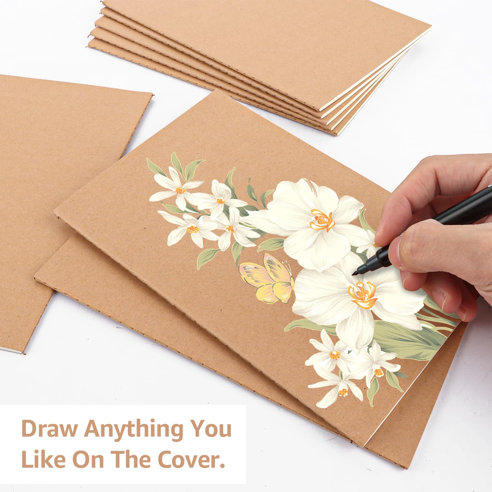 APACALI Carnet de Notes A5 30 Pcs 60 Pages Blanc avec Couverture Papier Kraft
