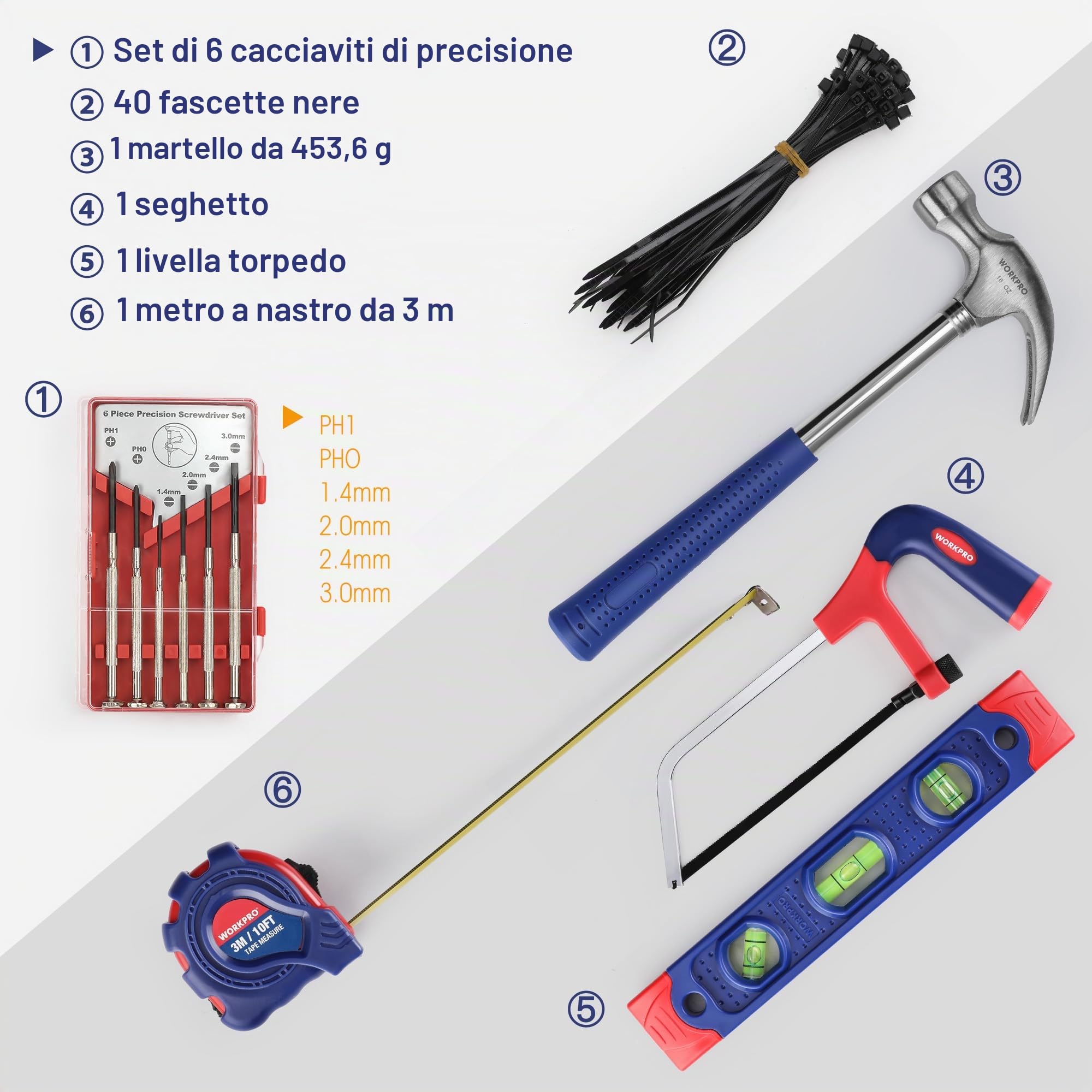 WORKPRO Set Attrezzi da Lavoro, Borsa Porta Utensili 156 Pezzi con Pinza, Chiavi Inglesi, Coltello, Chiavi Esagonali, Cacciaviti, Metro, Seghetto e Martello ecc.