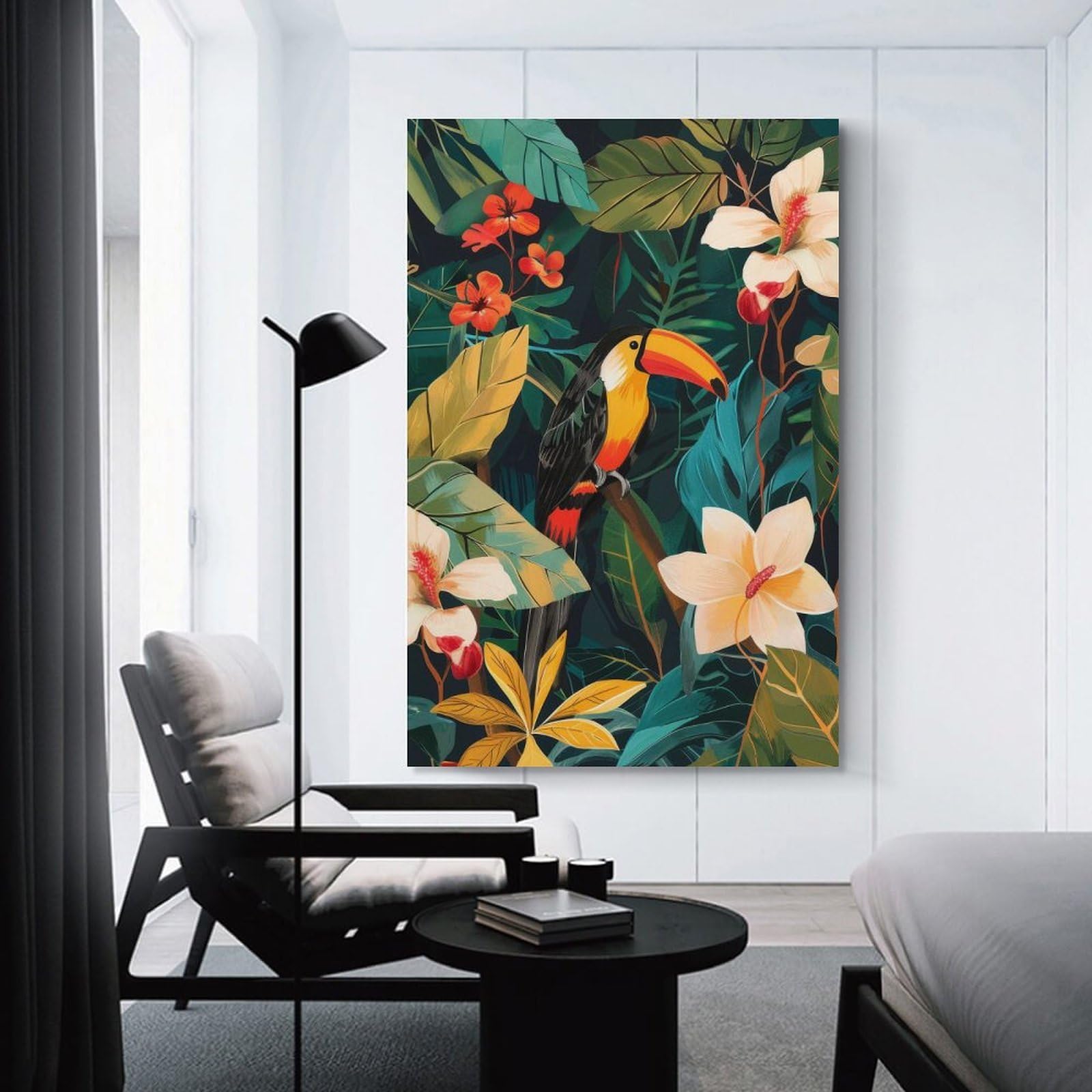 Junmoney Tropical Toucan Botanical Canvas Wall Picture 24x36inch(60x90cm), for Entryway, Lounge Links Or Small Walls, Decorative Canvas Styling for Entry Areas