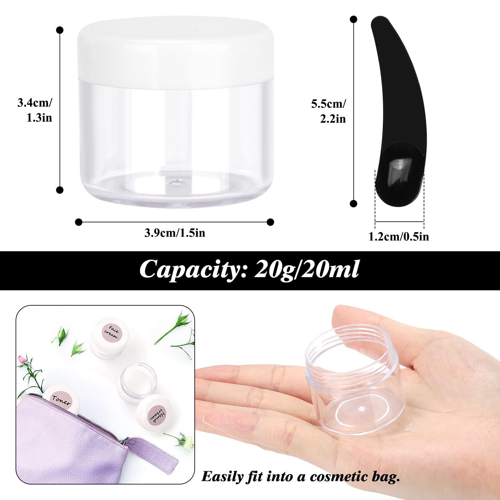 BELICOO 24 Pcs Sample Pots, 20ml Travel Cosmetic Jars with Lids for Women Eye Shadow Nails Powder Lotion and Creams Storage (White) - Image 3