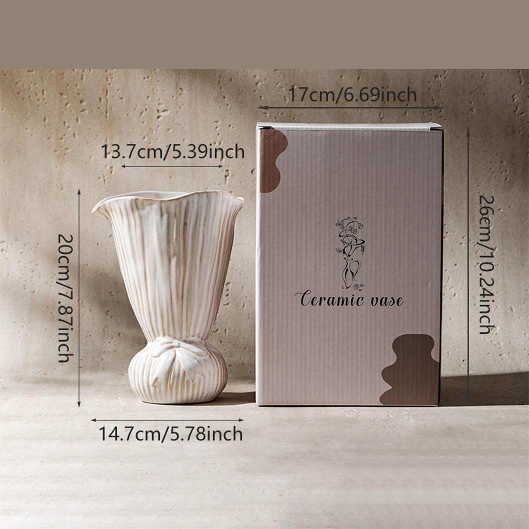 Unico Vaso in ceramica fatto a mano for la decorazione domestica in stile Wabi-sabi a strisce con design a bocca svasata Arredamento estetico per la stanza