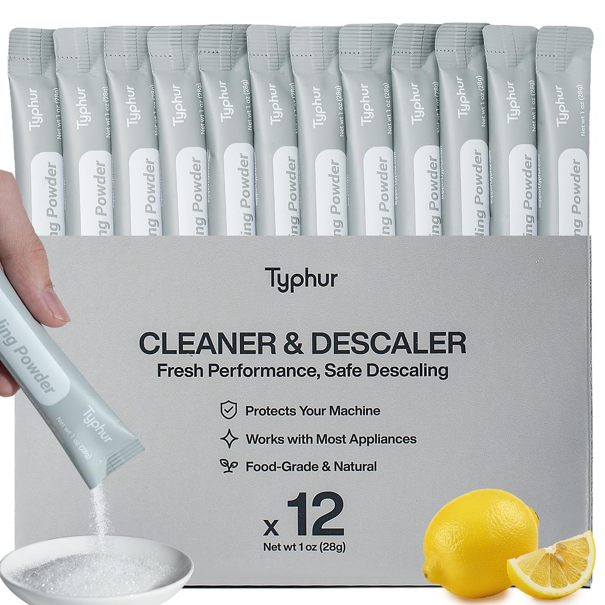 Typhur Ice Maker Cleaner and Descaler 12 Packs Pure Citric Acid Powder Universal Descaling Solution Nickel Safe for