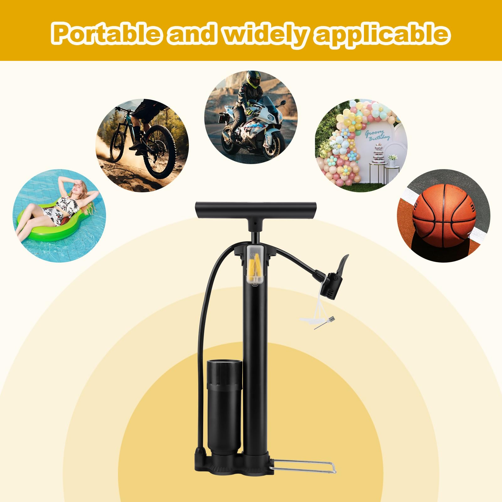 MXTIMWAN Pompa Aria per Bicicletta, Pompa Bici con Manometro da 160 PSI, Pompa da Pavimento Portatile per Bicicletta, Gonfiatore Bici con Ago Multifunzionale per Bici, Moto, Palloni e Altro Ancora