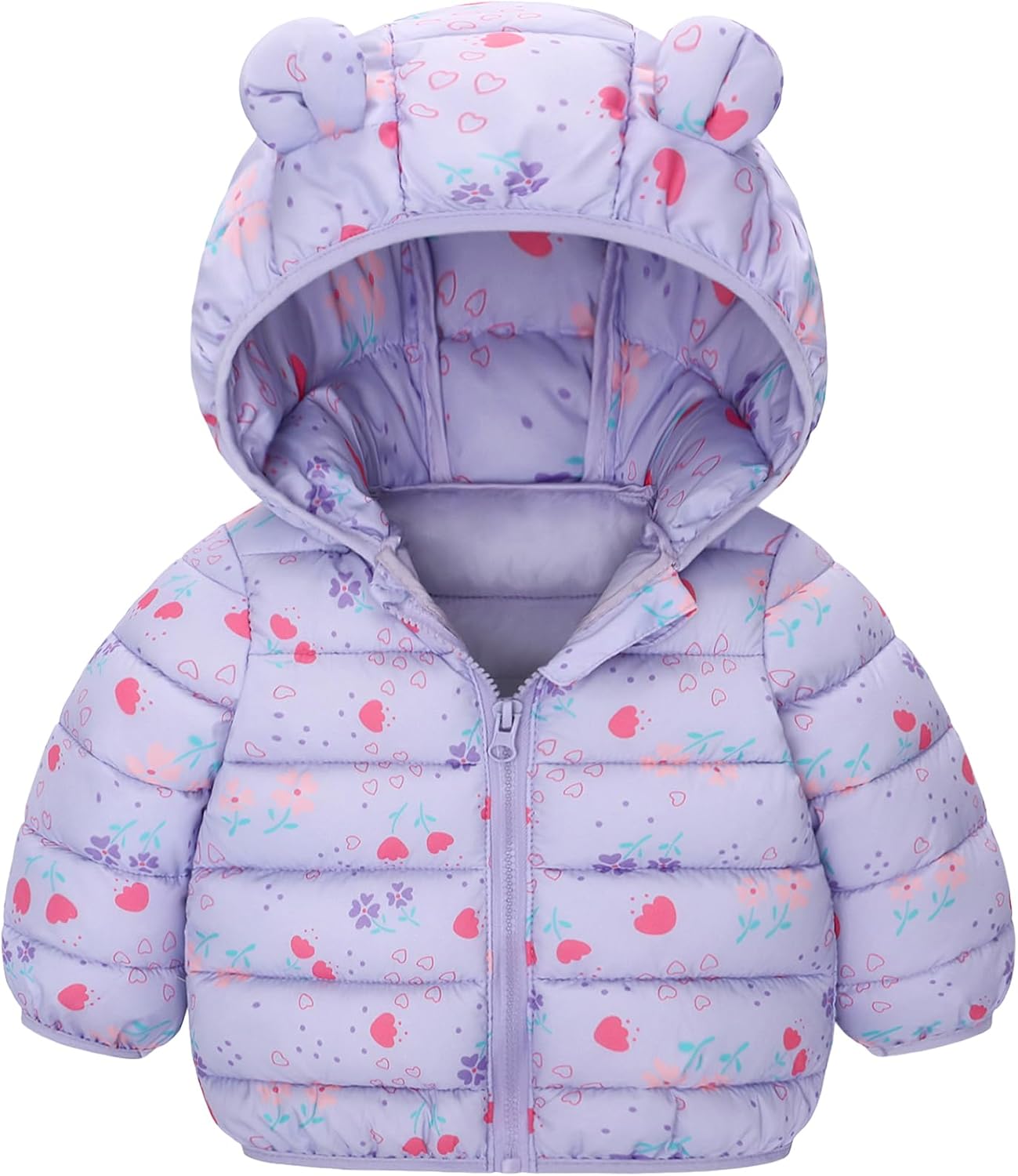 Happy Cherry Infant Baby Cute Cartoon Prints Winter Jacket Bear Ear Hood Warm Puffer Coat 6M-4T