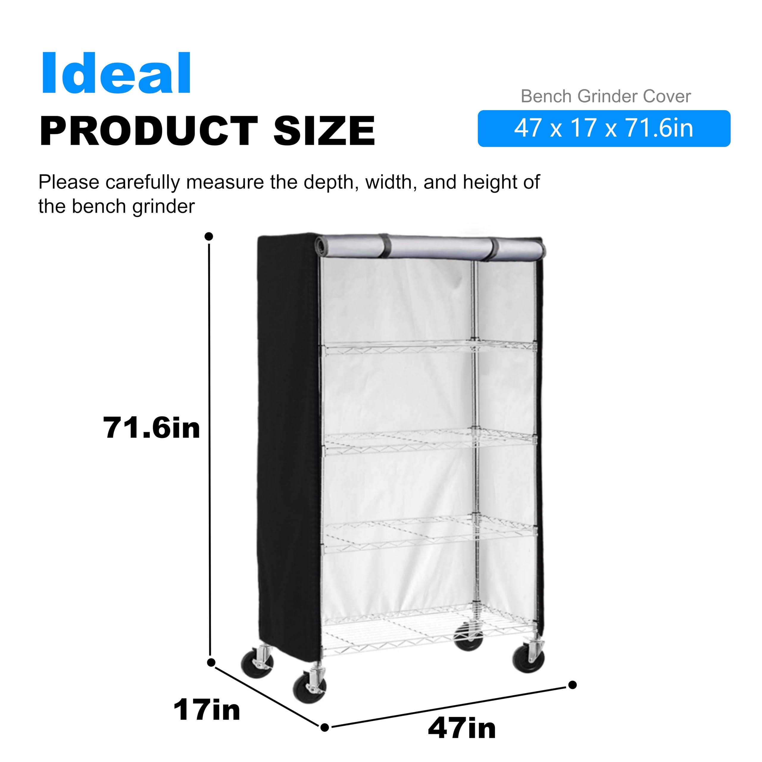Waterproof Shelf Cover,600D Heavy Duty Wire Shelving Unit Cover,Shelf Display Rack Protector with Zipper,(Black,Fits 47
