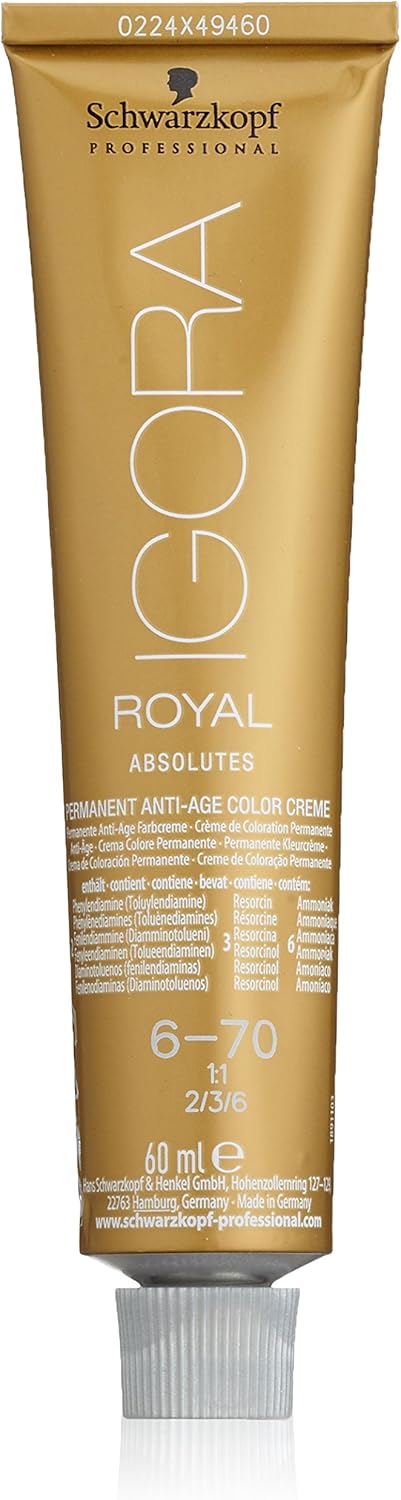 Schwarzkopf Igora Royal Absolutes Permanent Anti-Age Color Cream 6-70 donkerblond koper natuur, per stuk verpakt (1 x 60 ml)