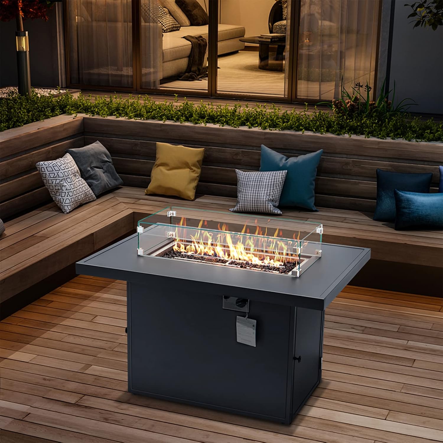 44'' Propane Fire Pit Table, 55,000 BTU Gray Gas Fire Table