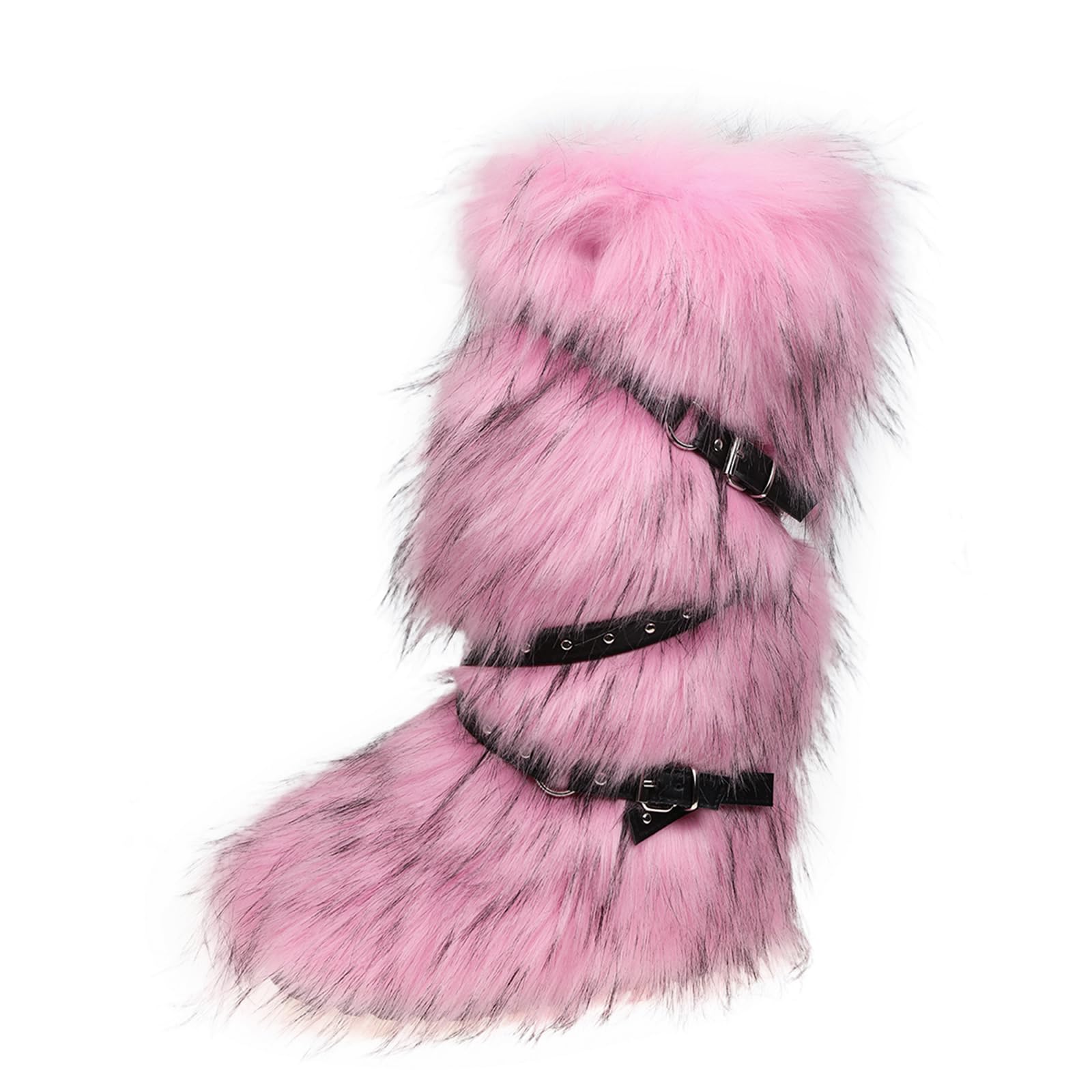 YFJNV Fur boots for women, Pink fuzzy boots with y2k style, Tall furry boot for winter, Comfortable shoes
