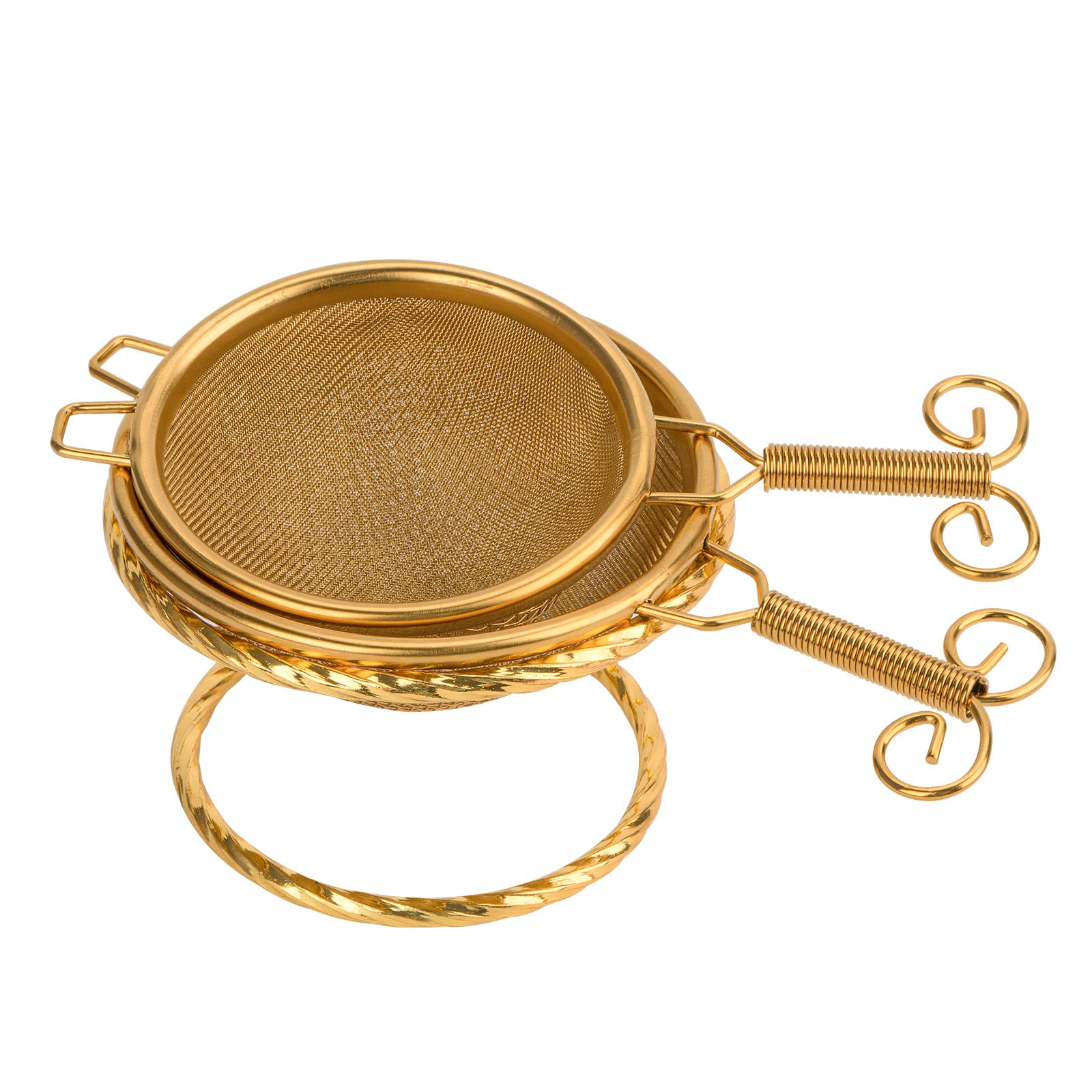 JANKOW 2 Pcs Tea Strainers, (Small Tea strainer, Big Strainer) with a Holder, Stainless Steel Fine Mesh Strainer (Golden)