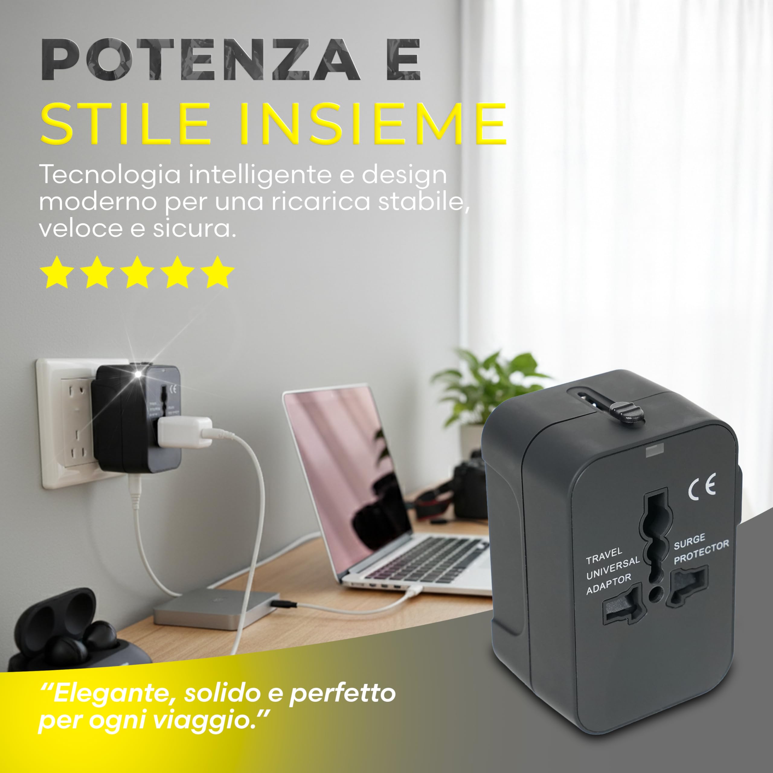 Adattatore Universale da Viaggio Internazionale USA UK Europa Australia Giappone con Protezione Surge Integrata