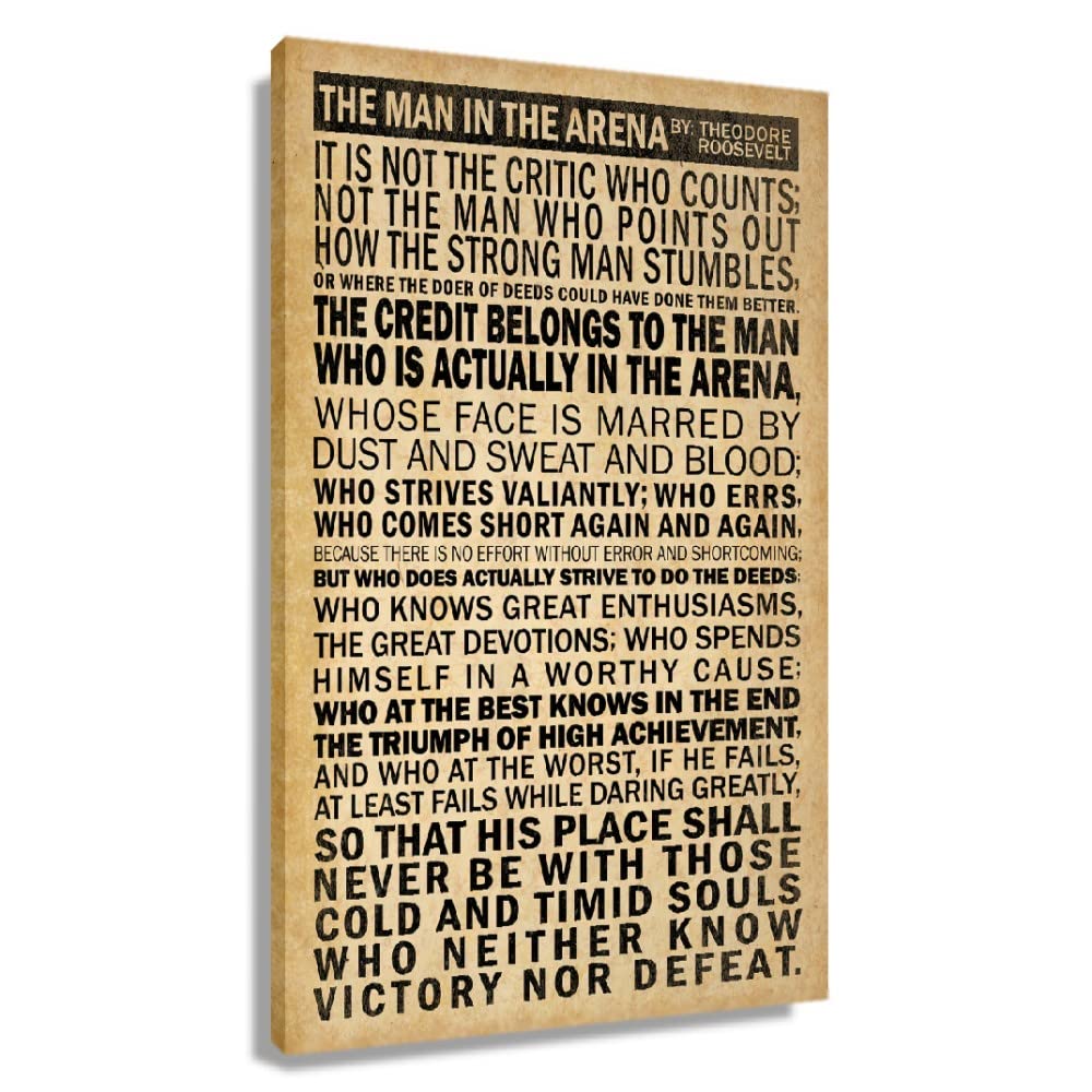 The Man In The Arena Framed Quotes Wall Art Retro Prints Postive Motivating Wall Art Modern Living Room Decor Framed (16x24 inch)