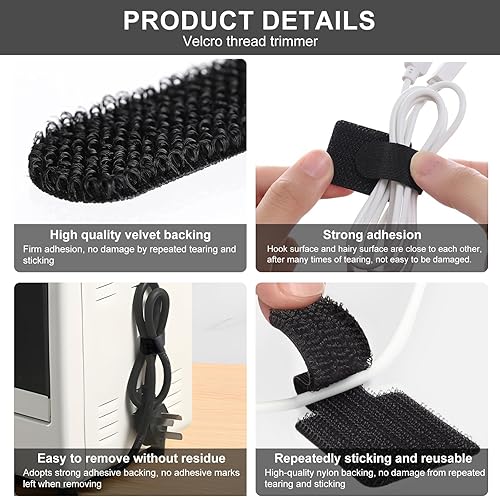 Miniatura 7 de Paquete de 20 bridas grandes reutilizables autoadhesivas para organizar cables, correas ajustables de gancho y bucle para organizar cables de datos,