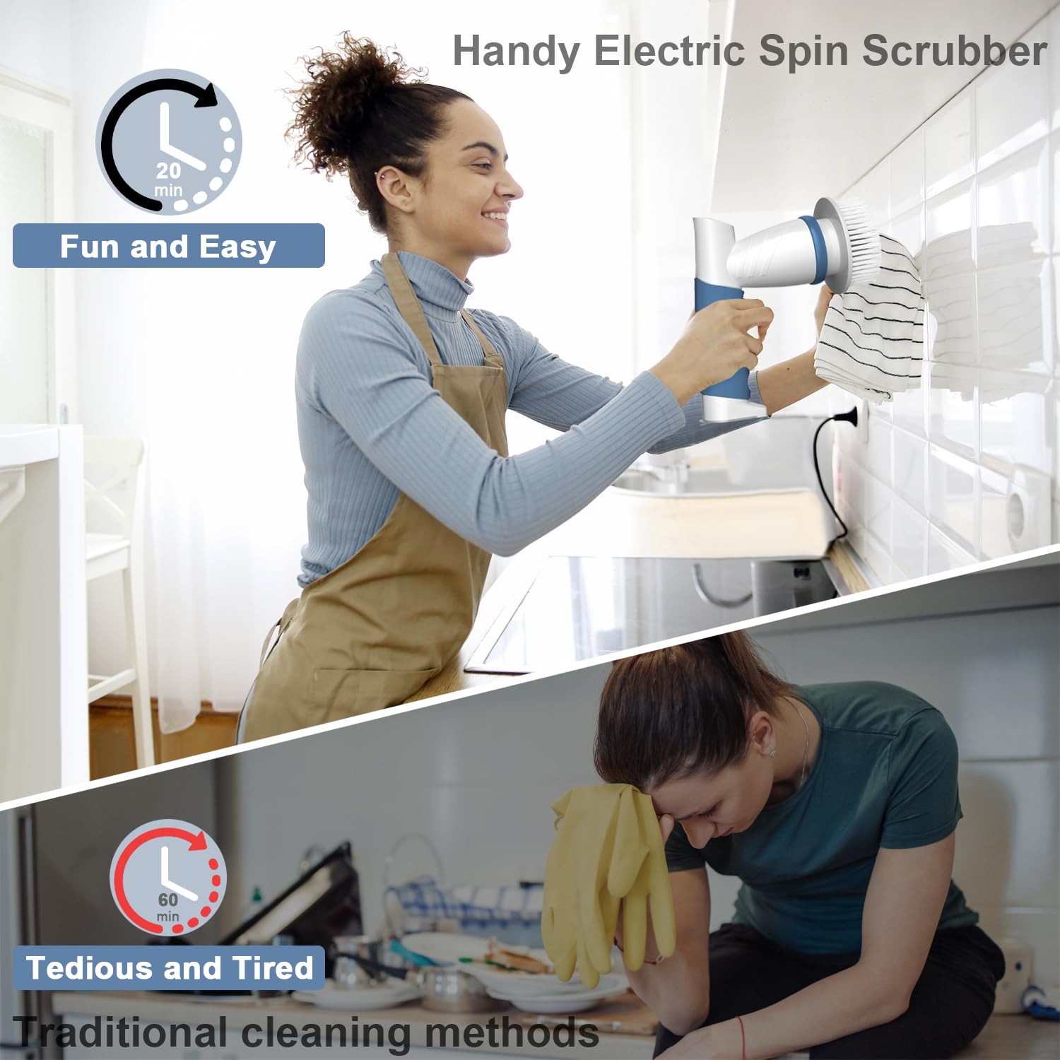 IEZFIX - Cepillo de Limpieza eléctrico Giratorio para baño, Ducha, Cepillo Limpiador inalámbrico con 4 Cabezales de Cepillo reemplazables para bañera, Azulejos, Suelo, Inodoro, Cocina, Color Azul